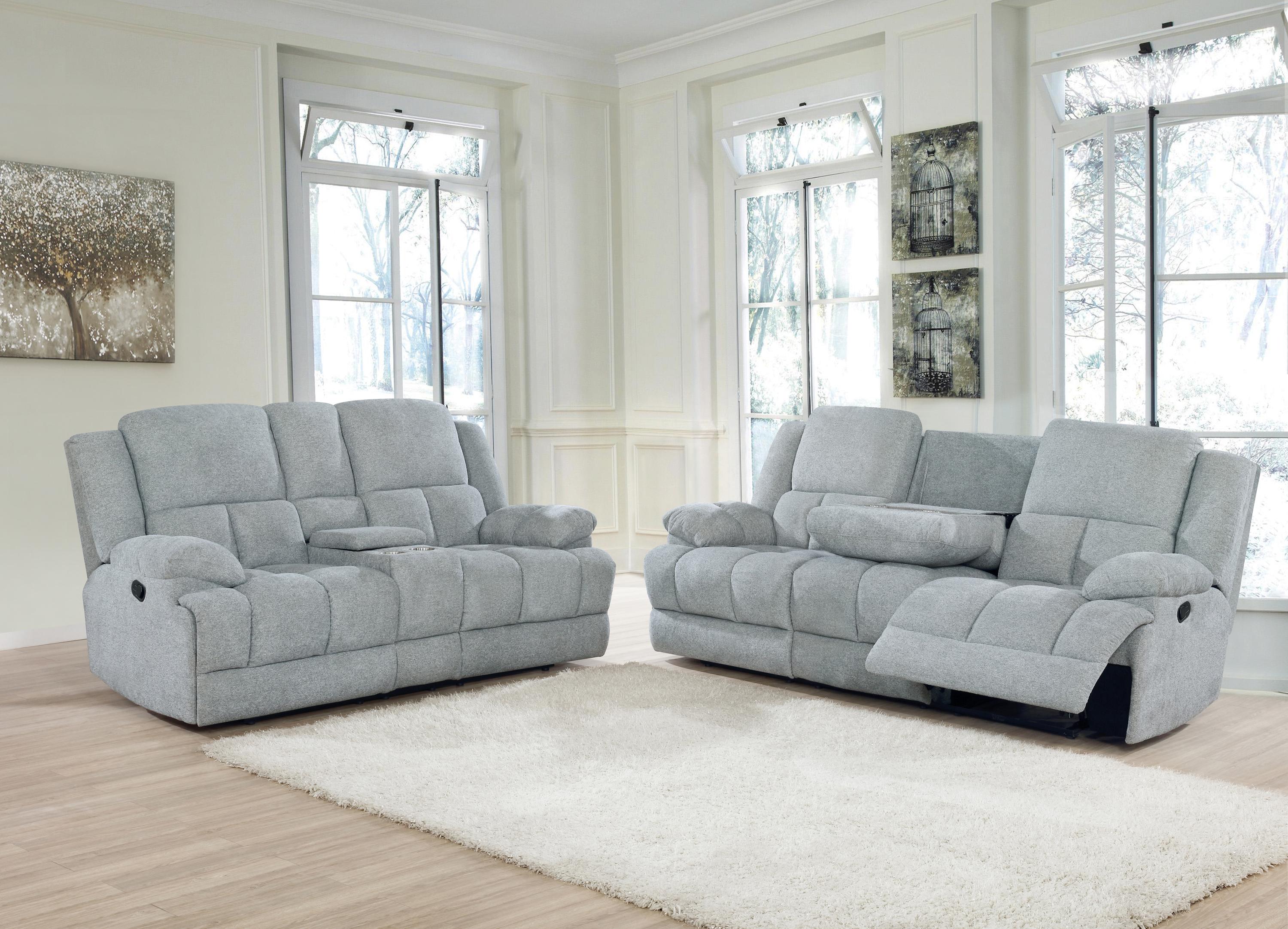 

    
Modern Gray Performance Fabric Motion Sofa Set 2pcs Coaster 602561-S2 Waterbury
