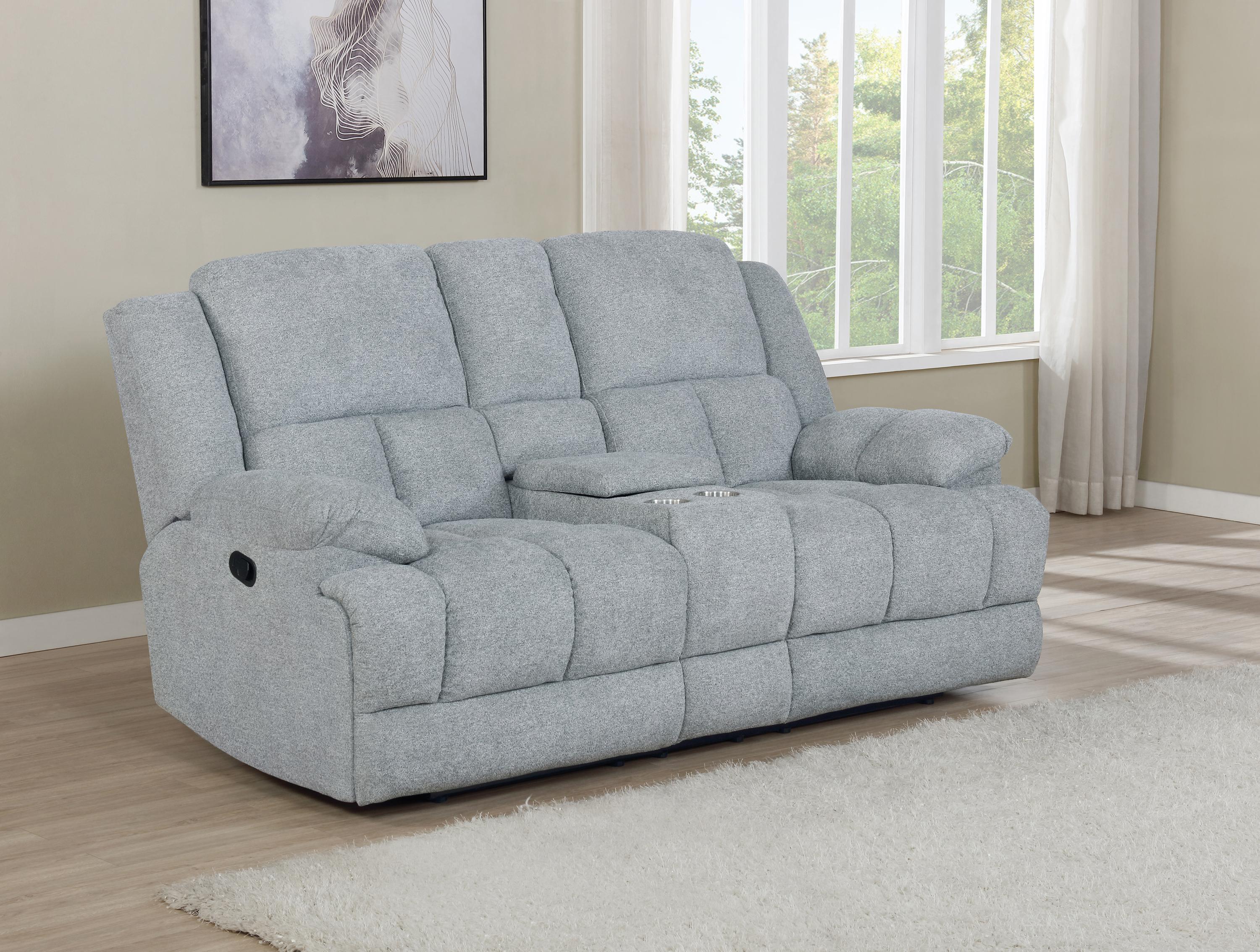 

    
 Order  Modern Gray Performance Fabric Motion Sofa Set 3pcs Coaster 602561-S3 Waterbury
