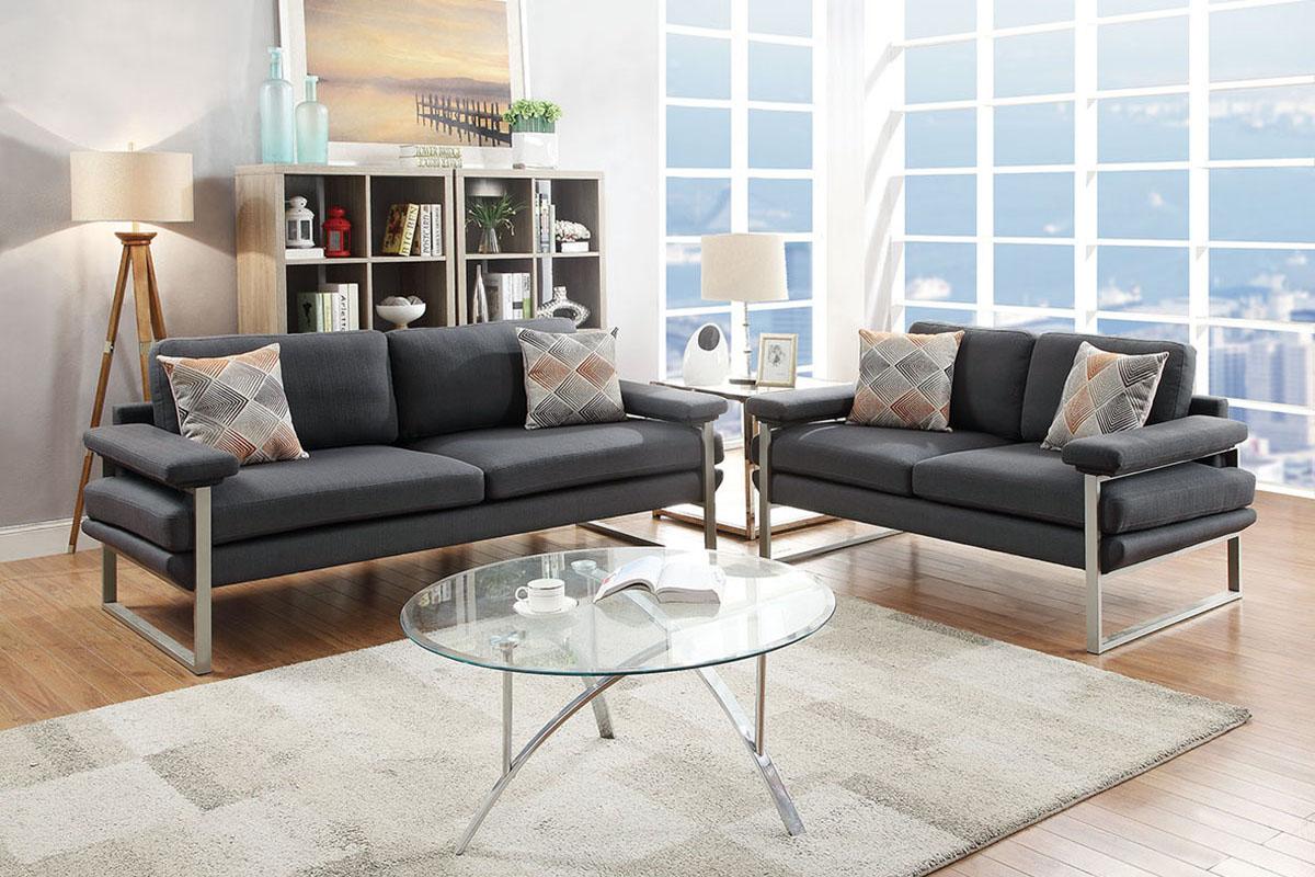 

    
Gray Polyfiber Sofa Loveseat Set  2-Pcs F6557 Poundex Modern
