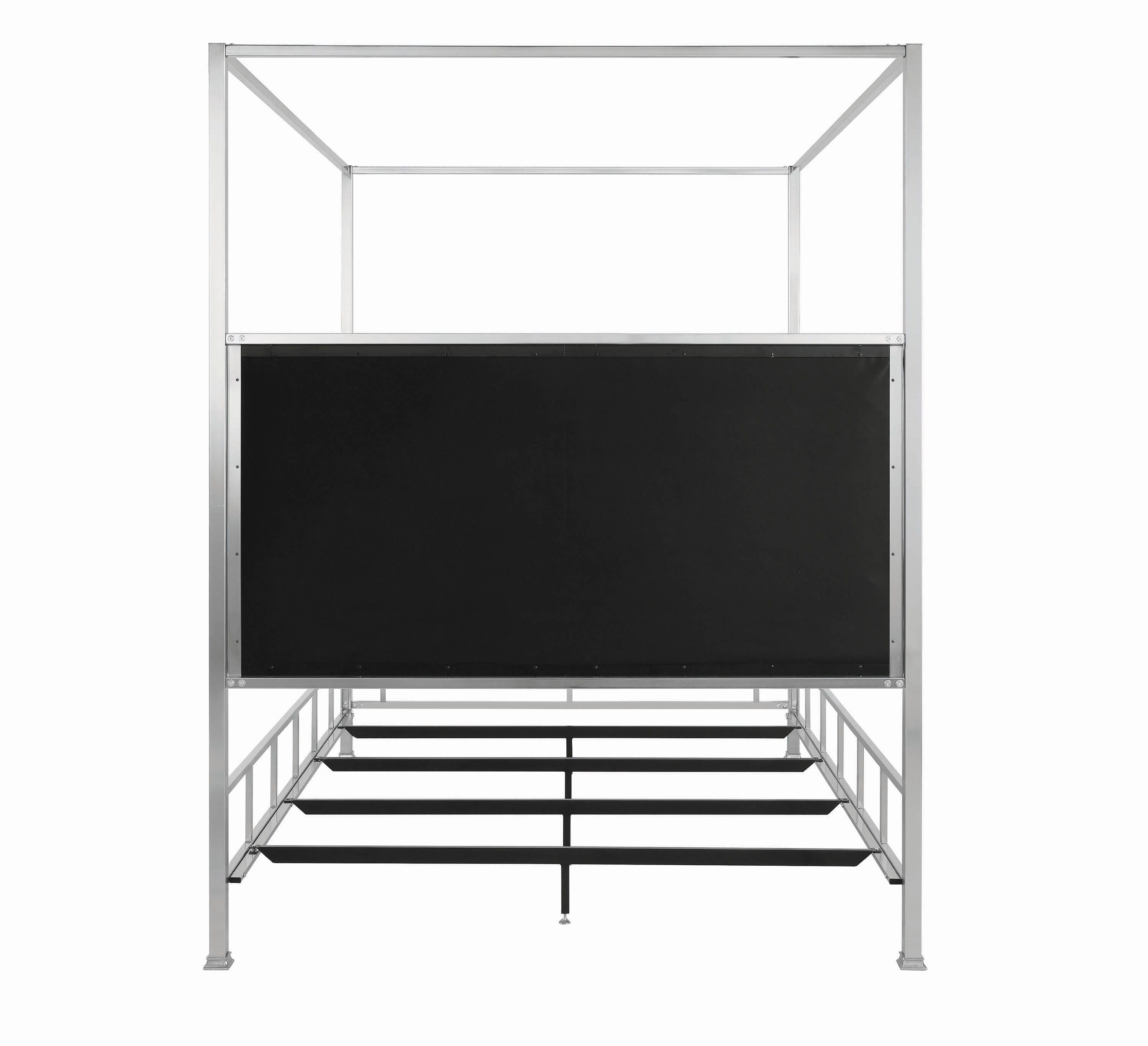 

        
Coaster Clarie Canopy Bed Gray/Silver Fabric 021032430054
