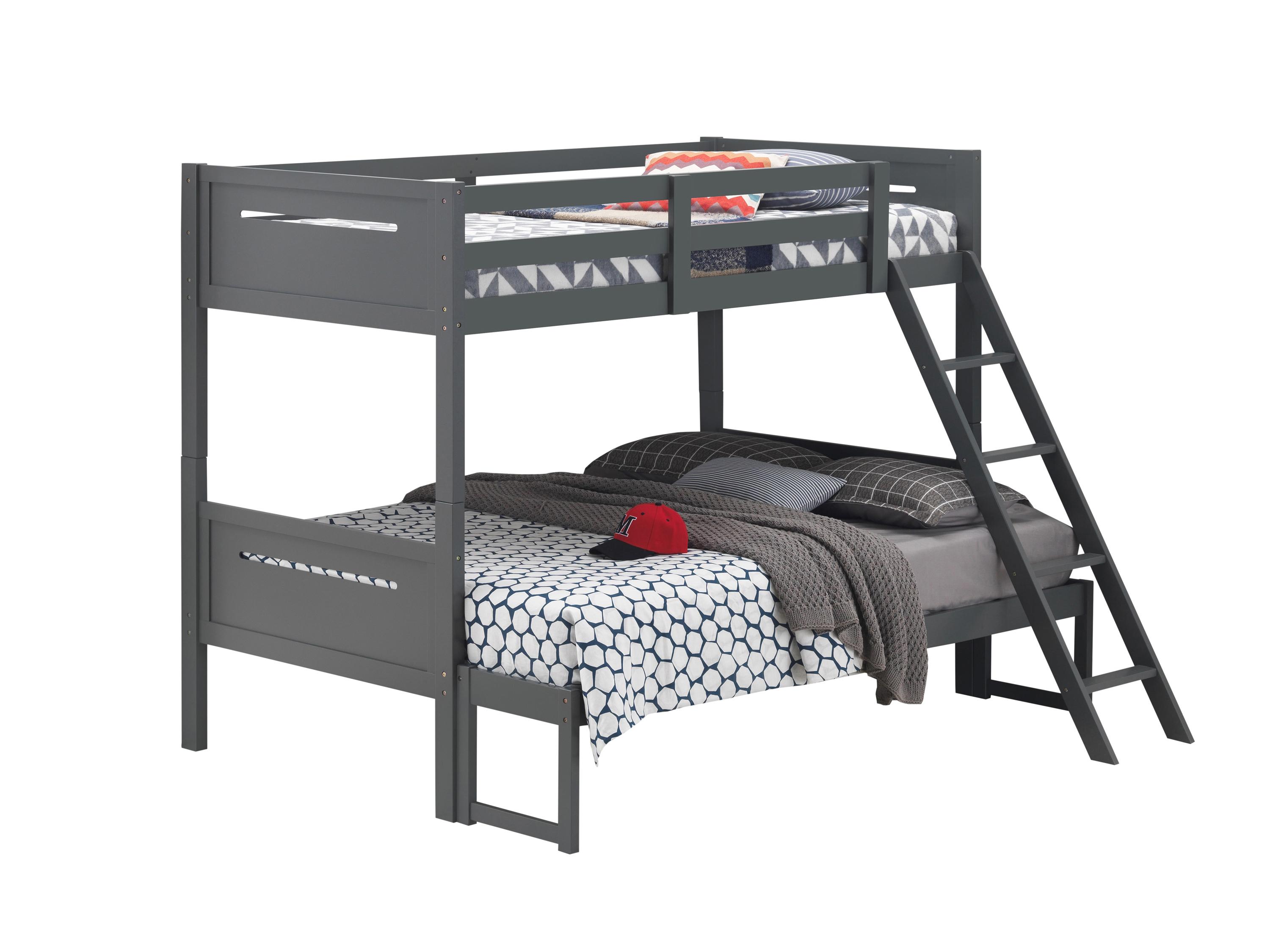 

    
Modern Gray Solid Rubberwood Twin/Full Bunk Bed Coaster 405052GRY Littleton
