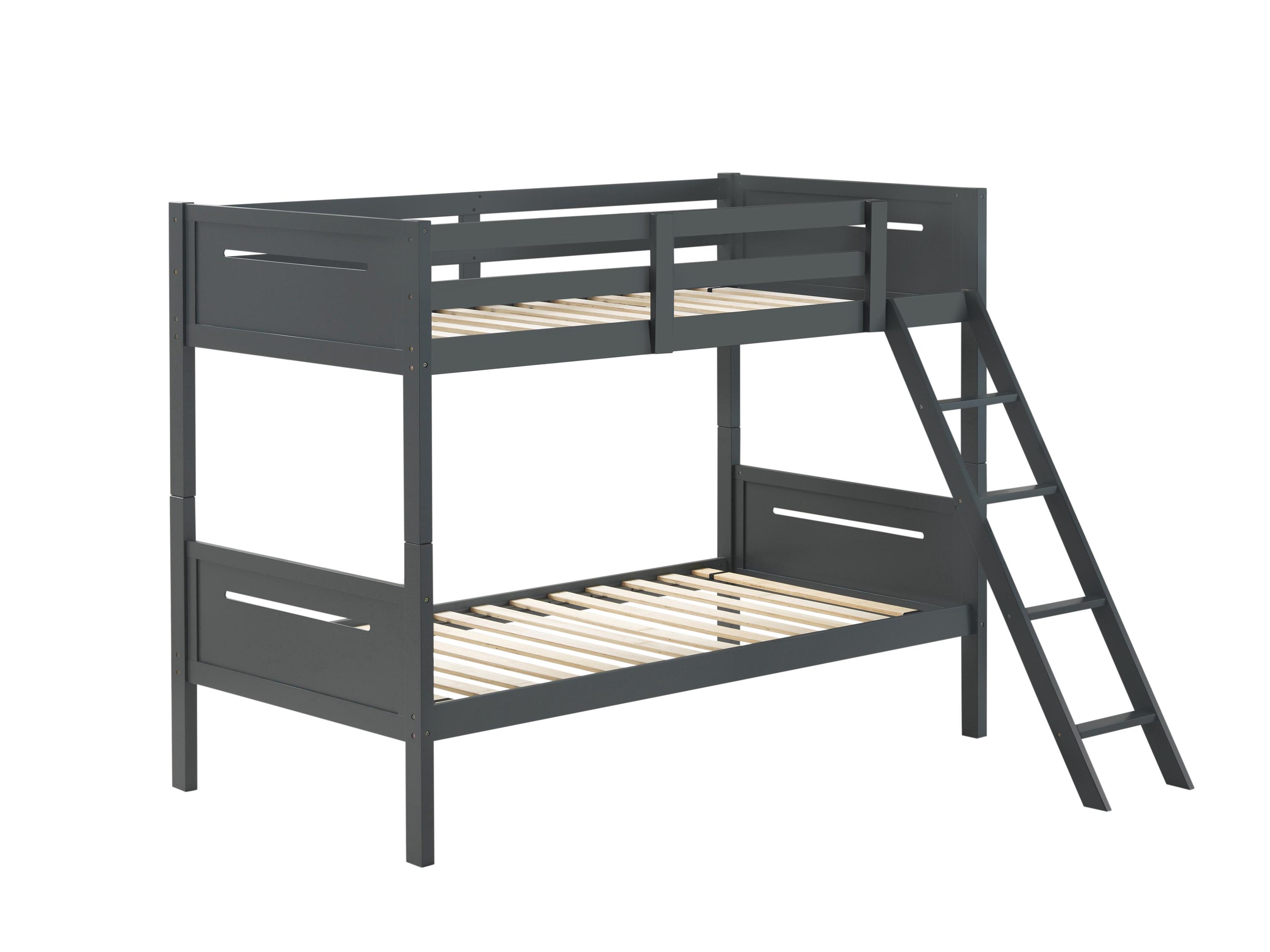 

    
Modern Gray Solid Rubberwood Twin/Twin Bunk Bed Coaster 405051GRY Littleton
