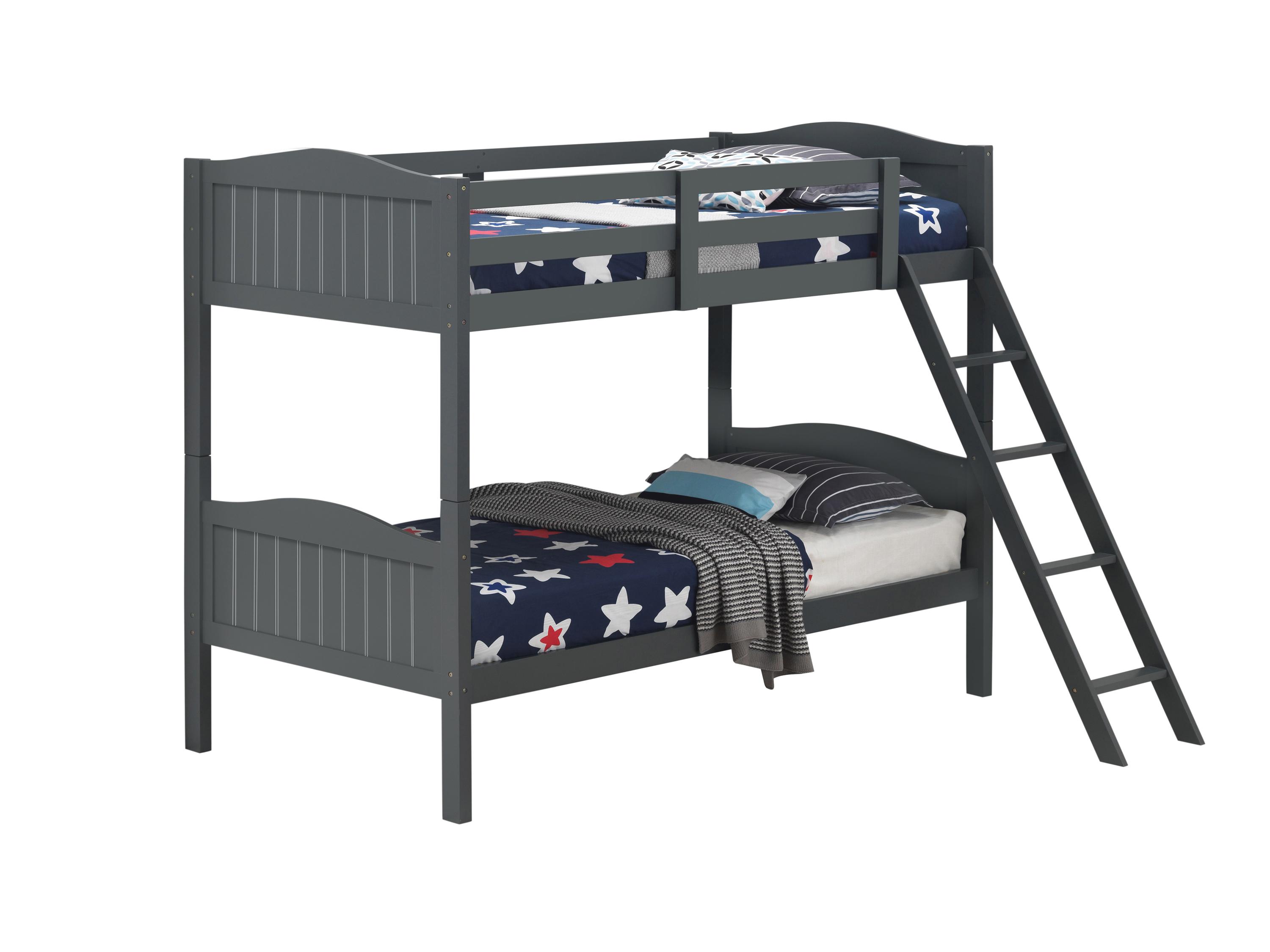 

    
Modern Gray Solid Rubberwood Twin/Twin Bunk Bed Coaster 405053GRY Littleton
