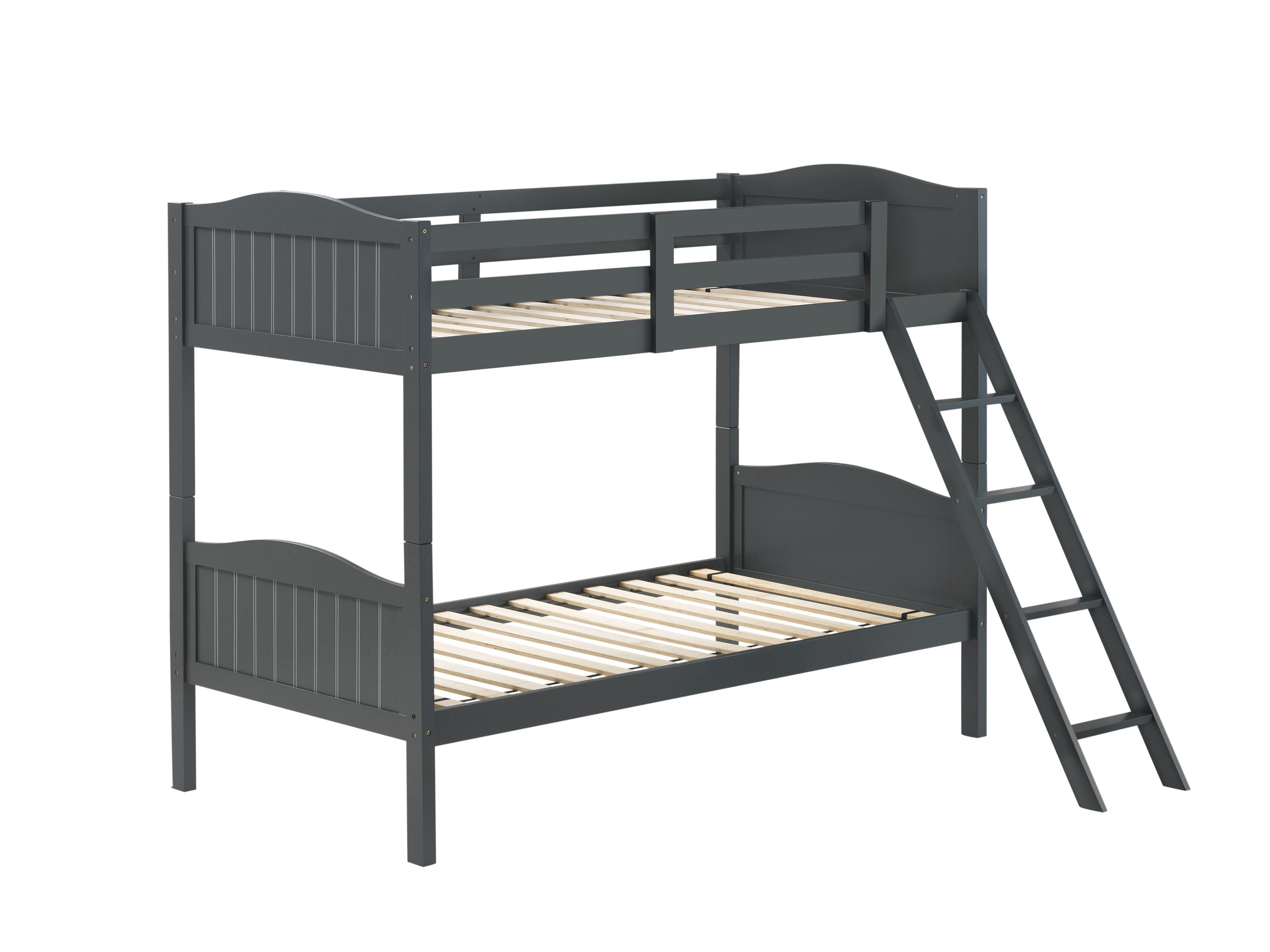 

    
Modern Gray Solid Rubberwood Twin/Twin Bunk Bed Coaster 405053GRY Littleton
