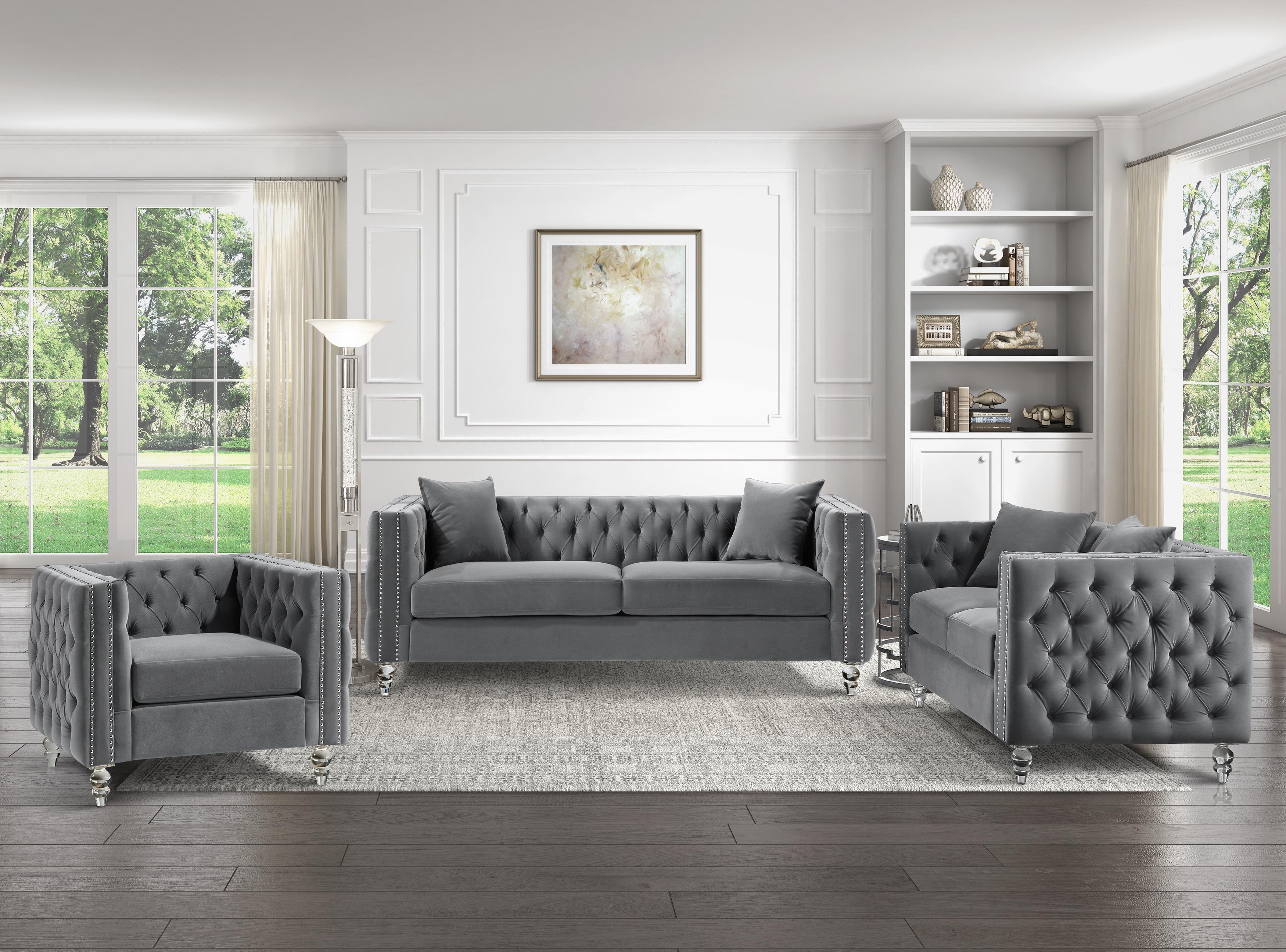 

    
Modern Gray Solid Wood Living Room Set 2pcs Homelegance 9349GRY Orina
