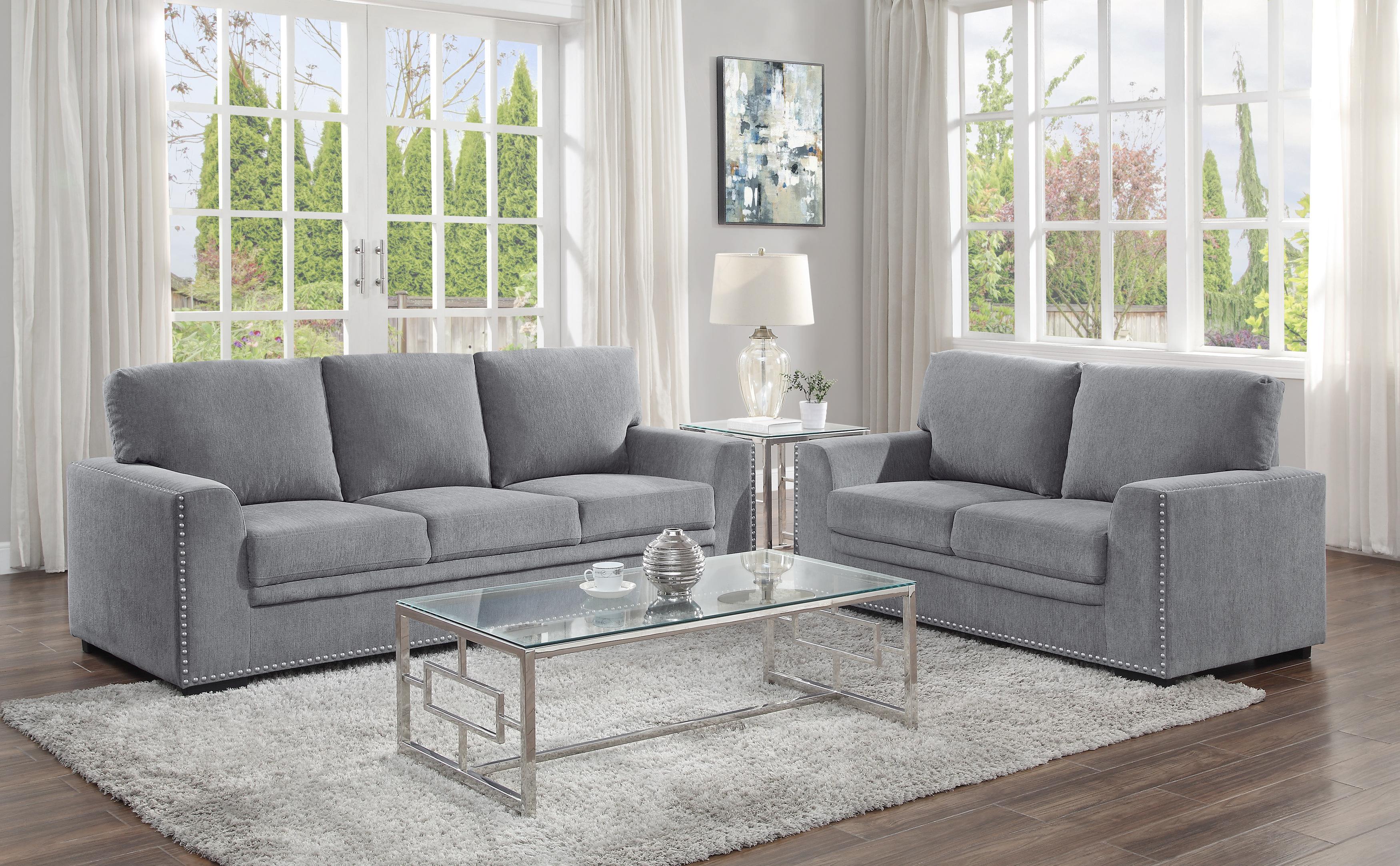 

    
Modern Gray Solid Wood Living Room Set 2pcs Homelegance 9468DG Morelia
