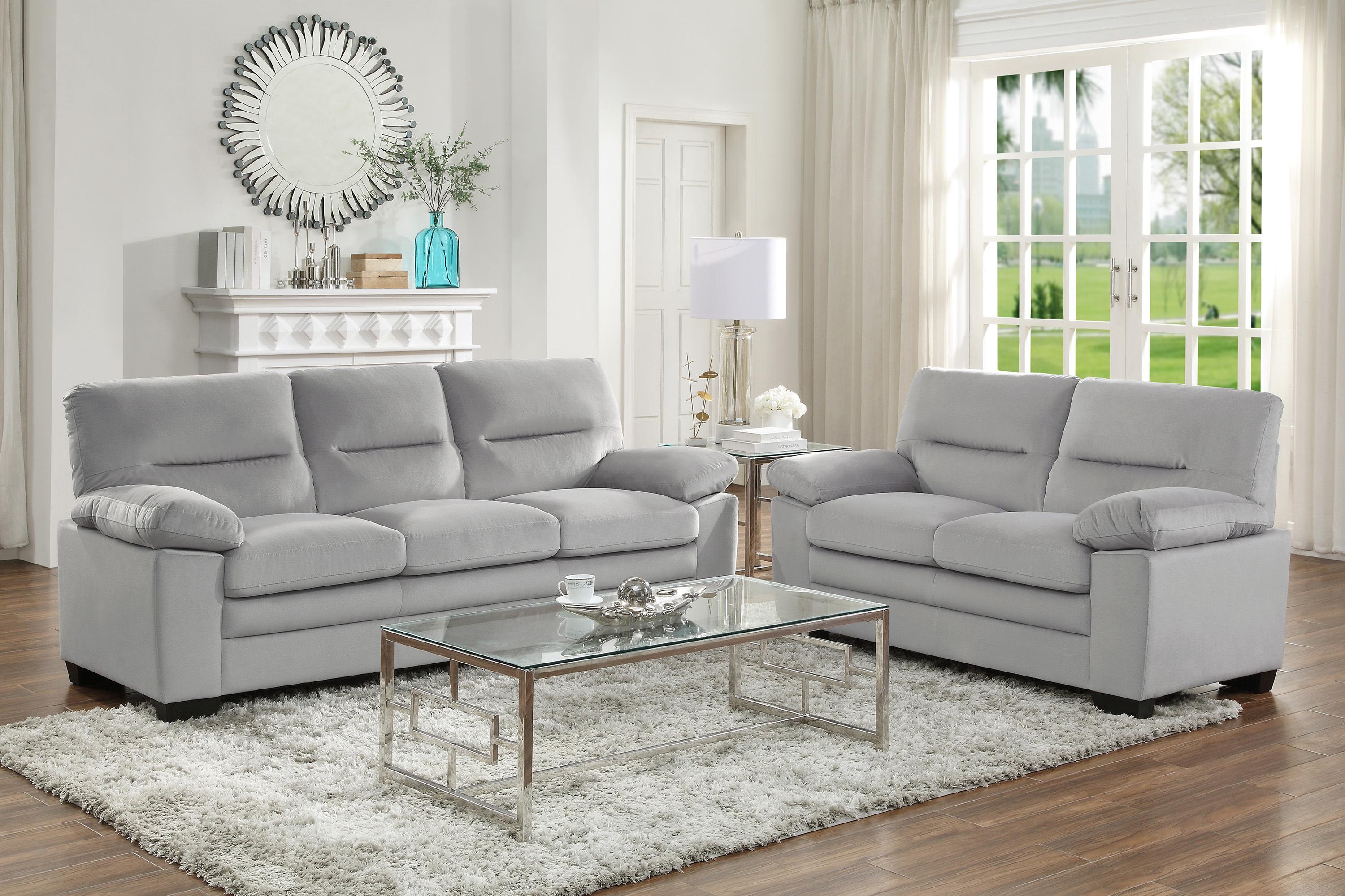 

    
Modern Gray Textured Living Room Set 2pcs Homelegance 9328GY Keighly
