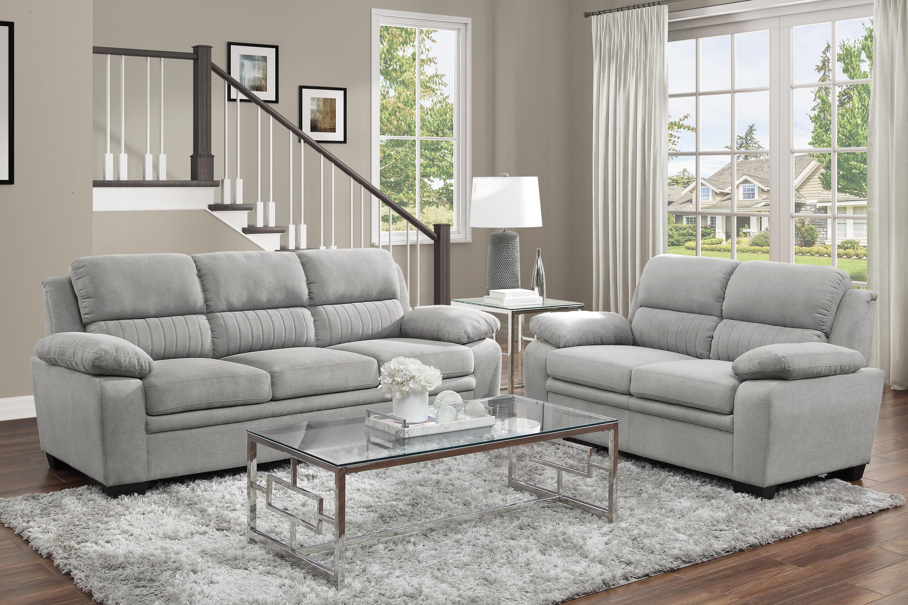

    
Modern Gray Textured Living Room Set 2pcs Homelegance 9333GY Holleman

