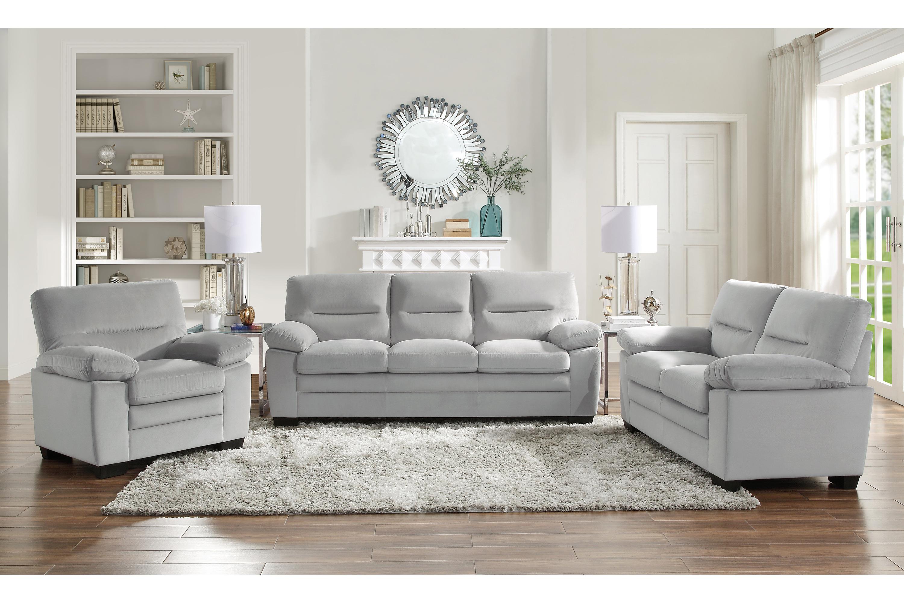 

    
Modern Gray Textured Living Room Set 3pcs Homelegance 9328GY Keighly

