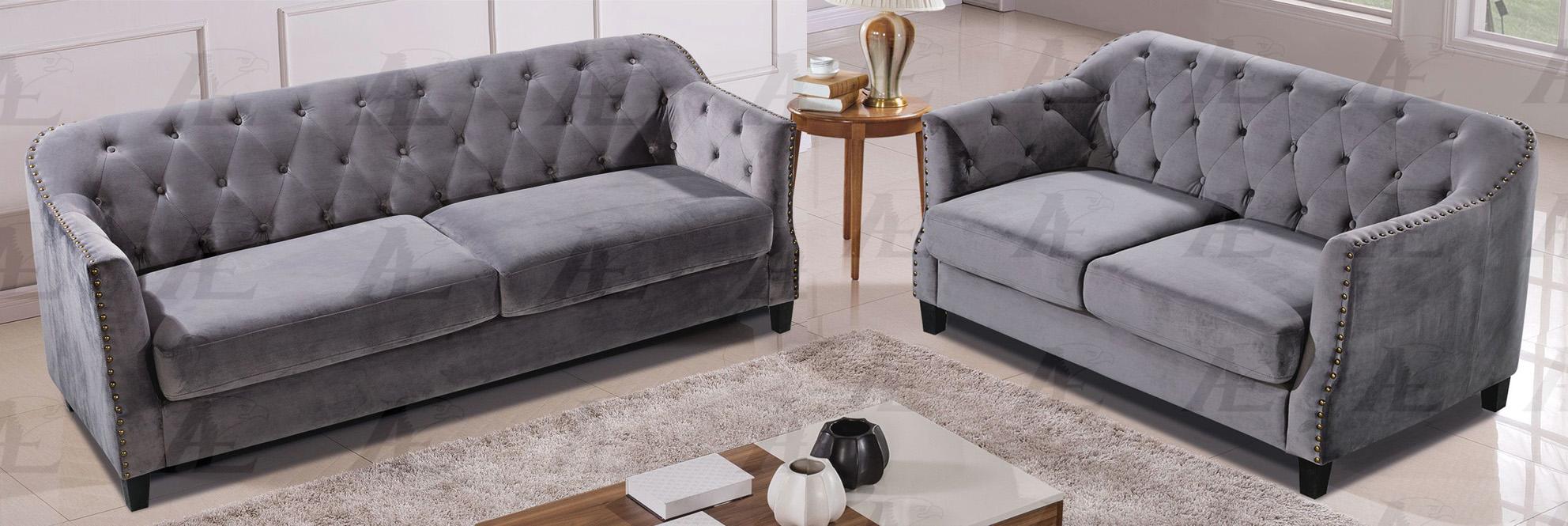 Modern Sofa Set AE553 AE553 -Set-2 in Gray Soft Velvet