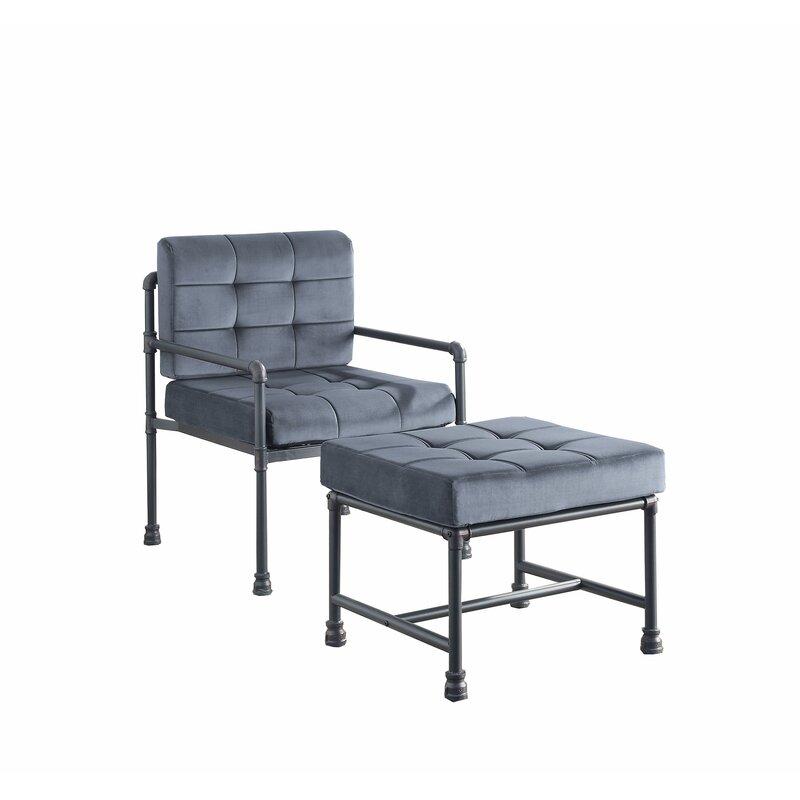 Modern Chair and Ottoman Brantley LV00429-2pcs in Gray Velvet