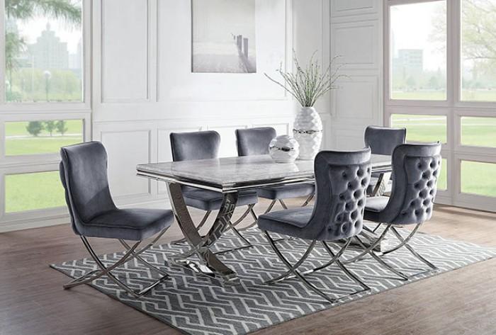 

    
Modern Gray Velvet Faux Marble Dining Room Set 5pcs Furniture of America WADENSWIL CM3285T
