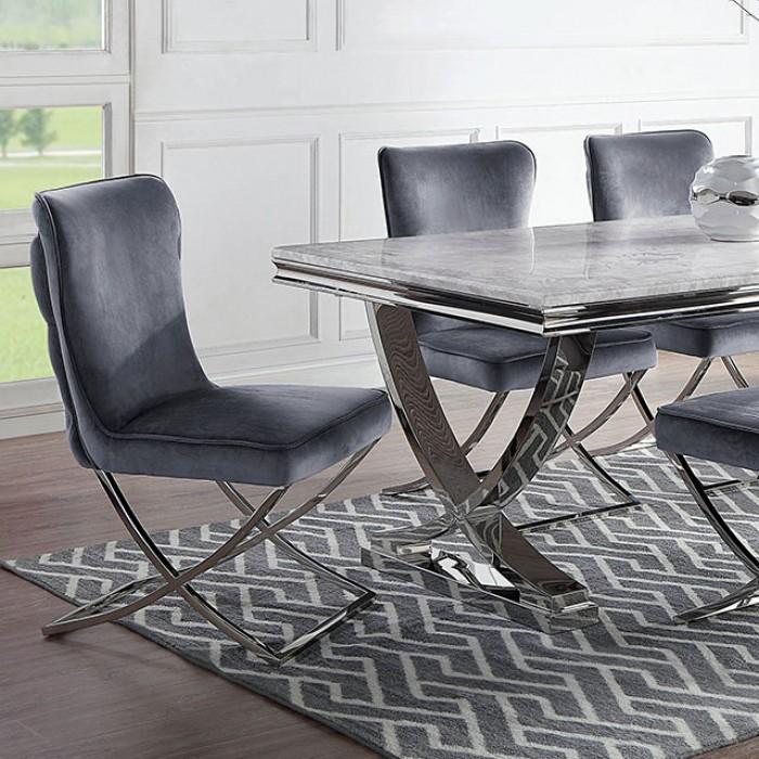 

    
Modern Gray Velvet Faux Marble Dining Room Set 7pcs Furniture of America WADENSWIL CM3285T
