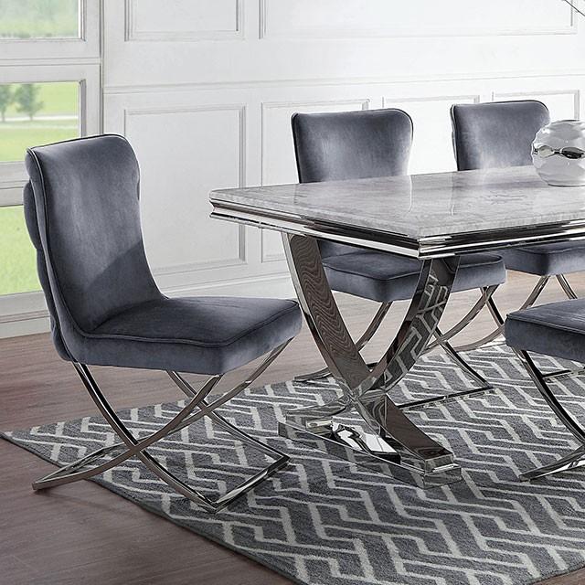 

    
Modern Gray Velvet Faux Marble Dining Table  WADENSWIL CM3285T
