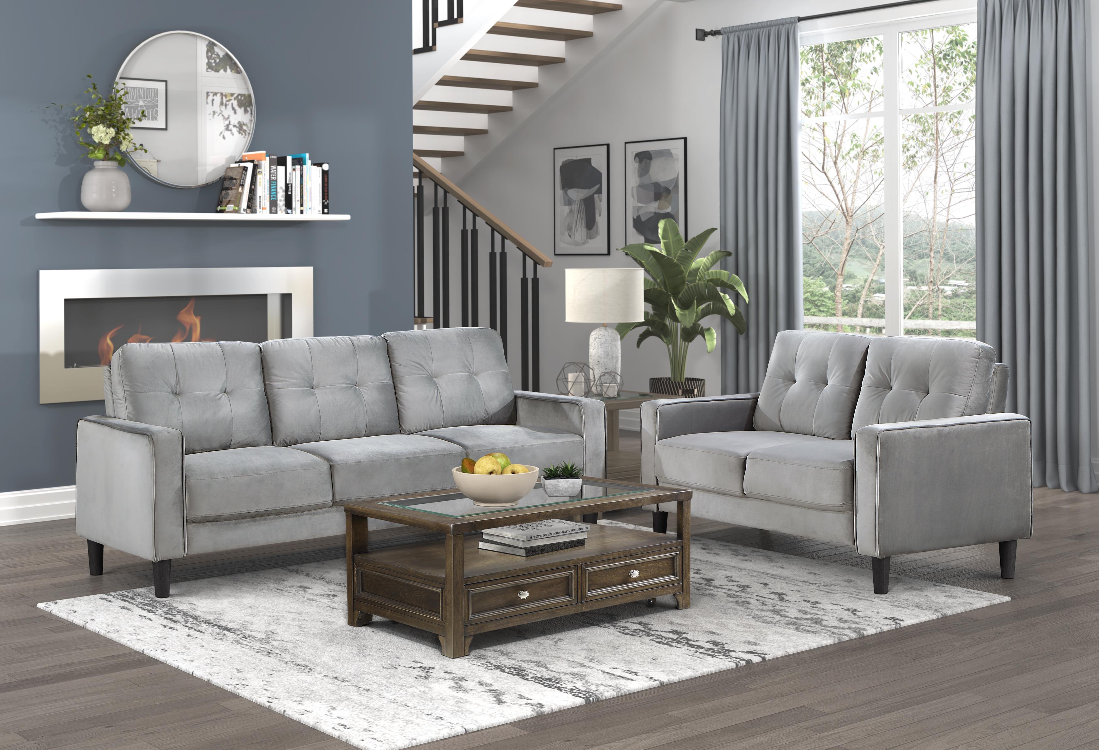 

    
Modern Gray Velvet Living Room Set 2pcs Homelegance 9208GY Beven
