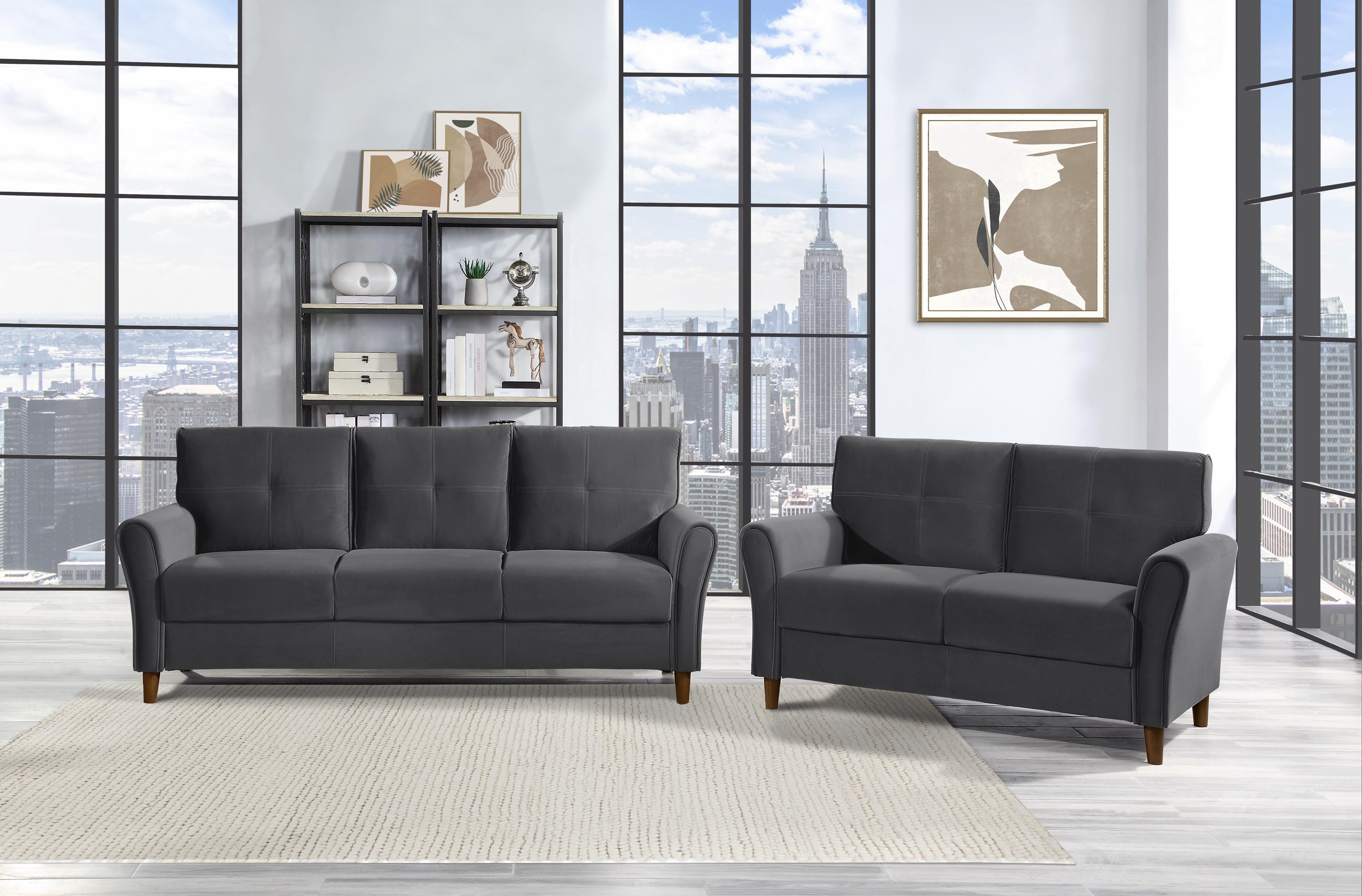 

    
Modern Gray Velvet Living Room Set 2pcs Homelegance 9348GRY Dunleith
