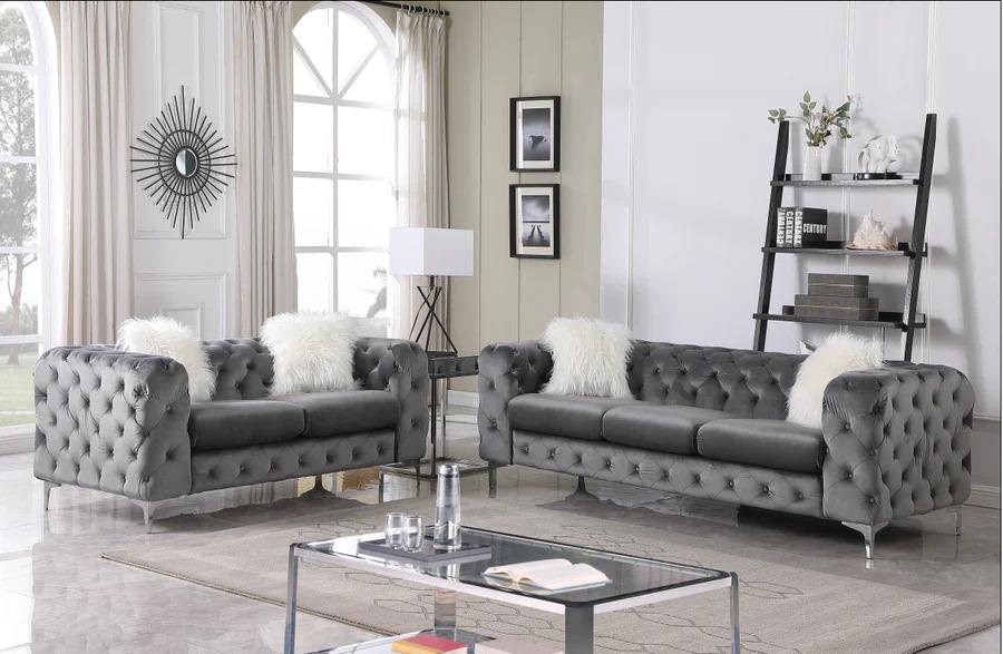 

    
Modern Gray Velvet Living Room Set 2PCS McFerran SF1819 SF1819-S-2PCS
