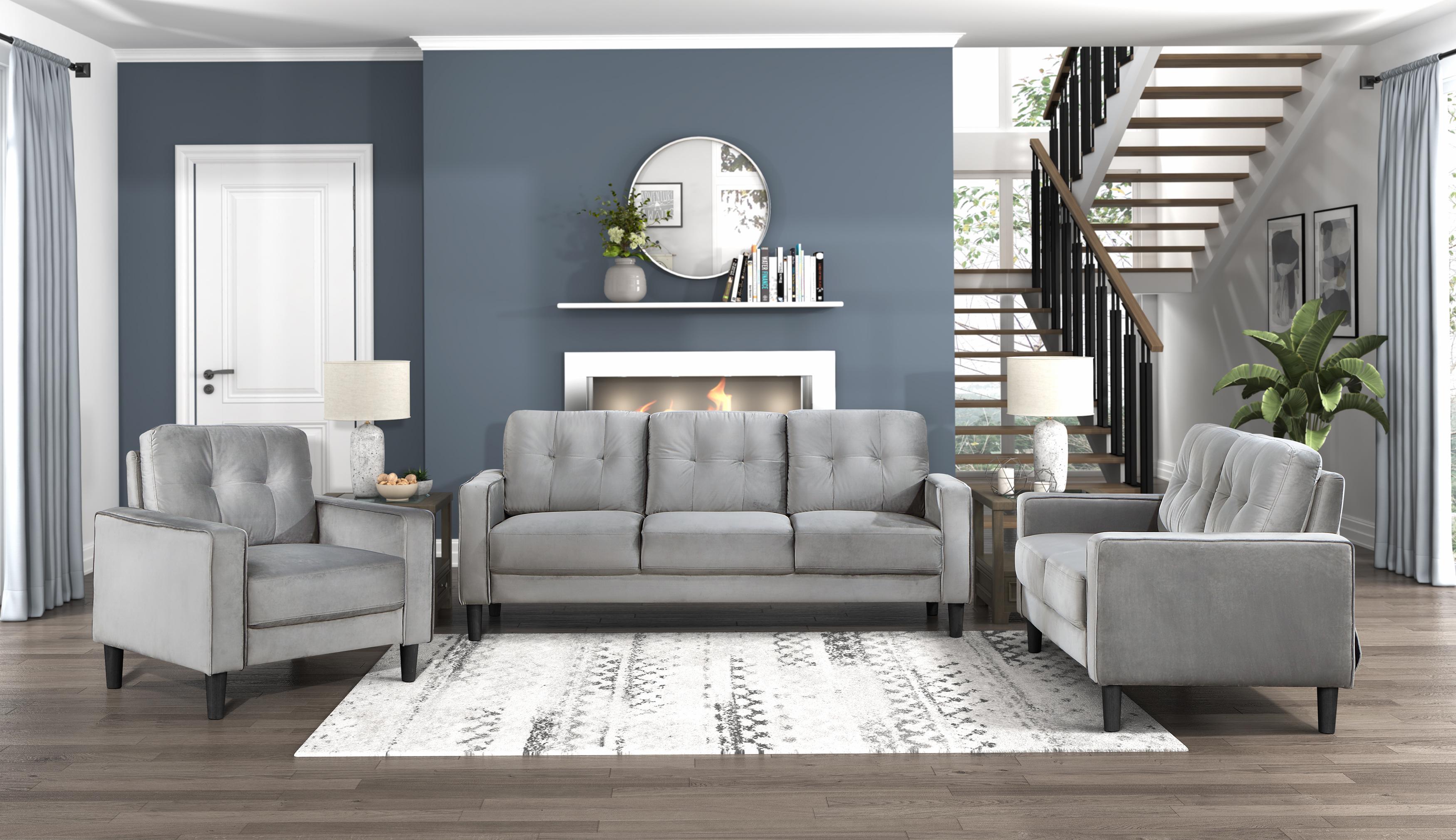 

    
Modern Gray Velvet Living Room Set 3pcs Homelegance 9208GY Beven

