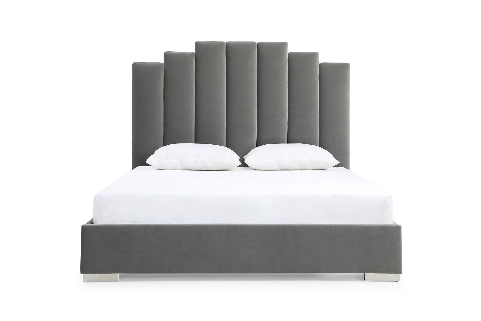 

    
Modern Gray Velvet Queen Bed WhiteLine BQ1688F-GRY Jordan
