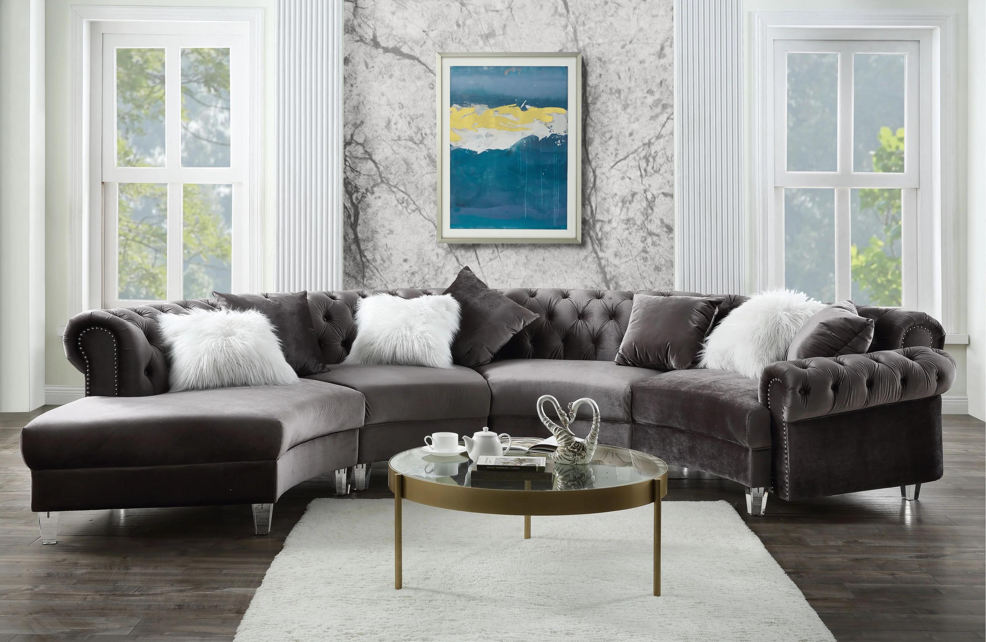 Contemporary, Modern Sectional Sofa Ninagold 57355-4pcs in Gray Velvet