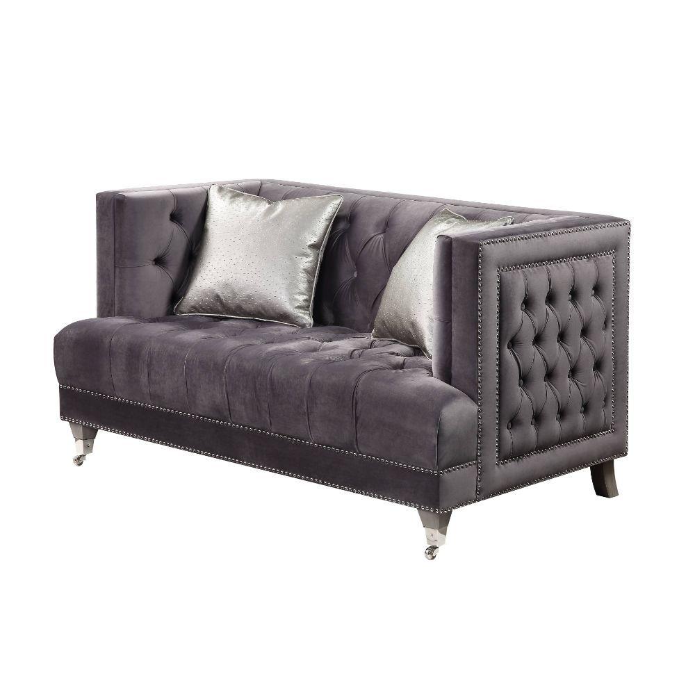 

    
Acme Furniture Hegio Sofa Loveseat and Chair Set Gray 55265-3pcs
