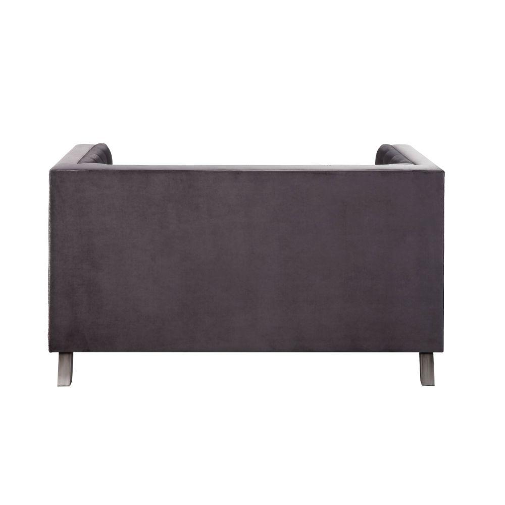 

    
 Order  Modern Gray Velvet Sofa + Loveseat + Chair by Acme Hegio 55265-3pcs
