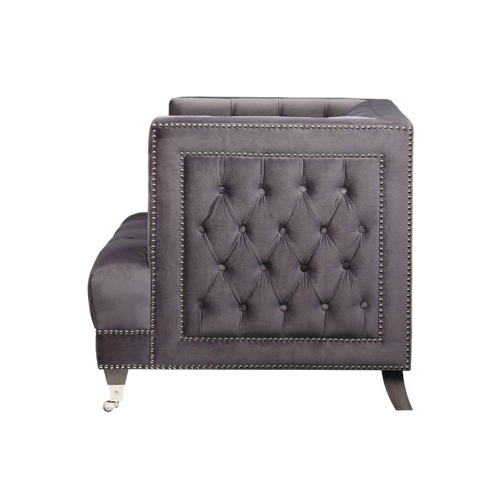 

    
 Photo  Modern Gray Velvet Sofa + Loveseat + Chair by Acme Hegio 55265-3pcs
