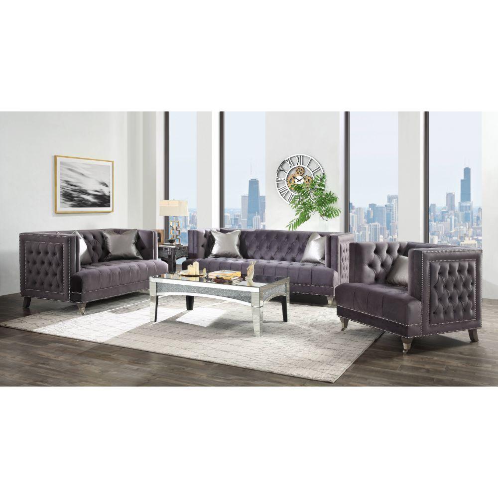 

    
 Order  Modern Gray Velvet Sofa + Loveseat by Acme Hegio 55265-2pcs
