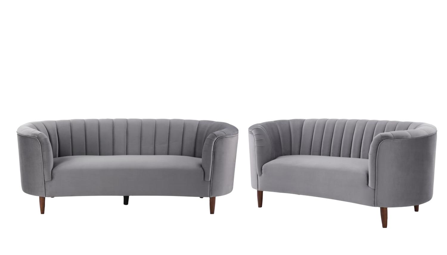Modern Sofa and Loveseat Set Millephri LV00166-2pcs in Gray Velvet