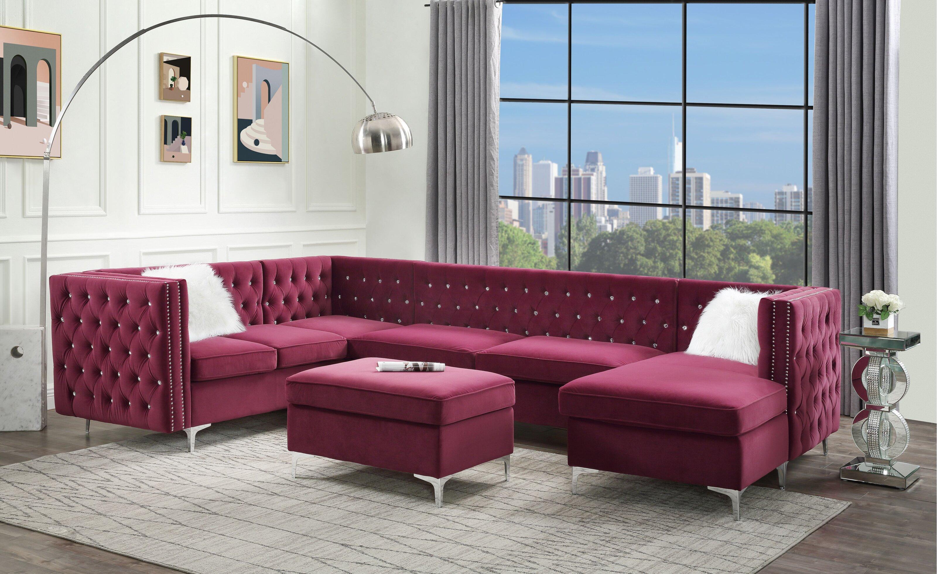 Modern Sectional Sofa Jaszira 57332-5pcs in Burgundy Velvet
