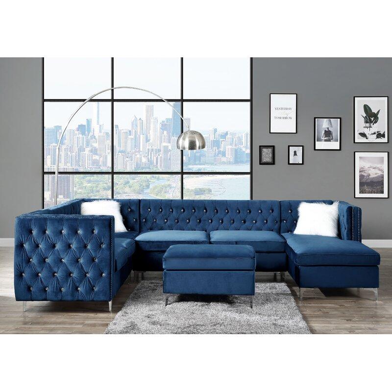 Modern Sectional Sofa Jaszira 57342-5pcs in Blue Velvet