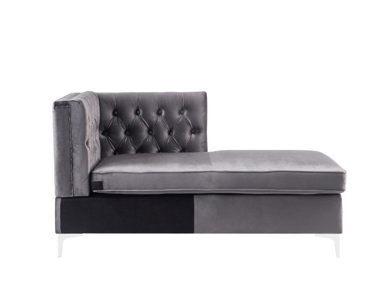 

    
 Order  Modern Gray Velvet Sectional Sofa + Ottoman by Acme Jaszira 57372-5pcs
