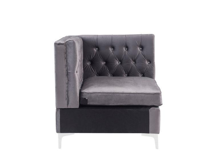 

    
 Shop  Modern Gray Velvet Sectional Sofa + Ottoman by Acme Jaszira 57372-5pcs
