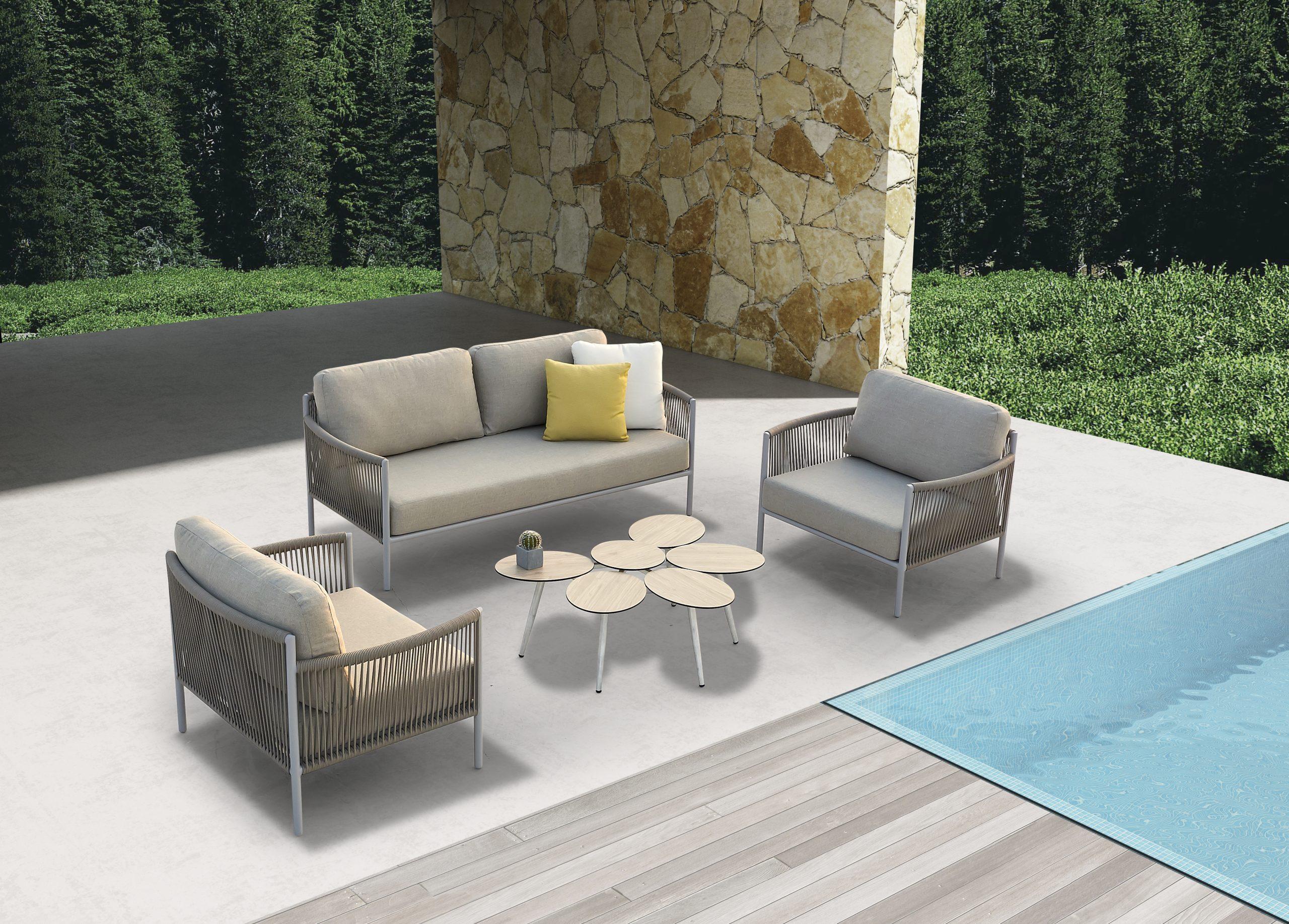 Modern Patio Sofa Set COL1751-GRY Catalina COL1751-GRY in Gray rope