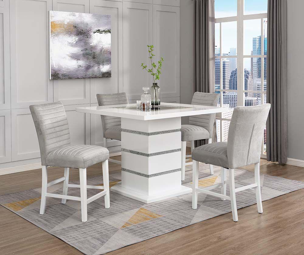 

    
Modern Gray & White Counter Height Table + 2x Chairs by Acme Elizaveta DN00817-3pcs
