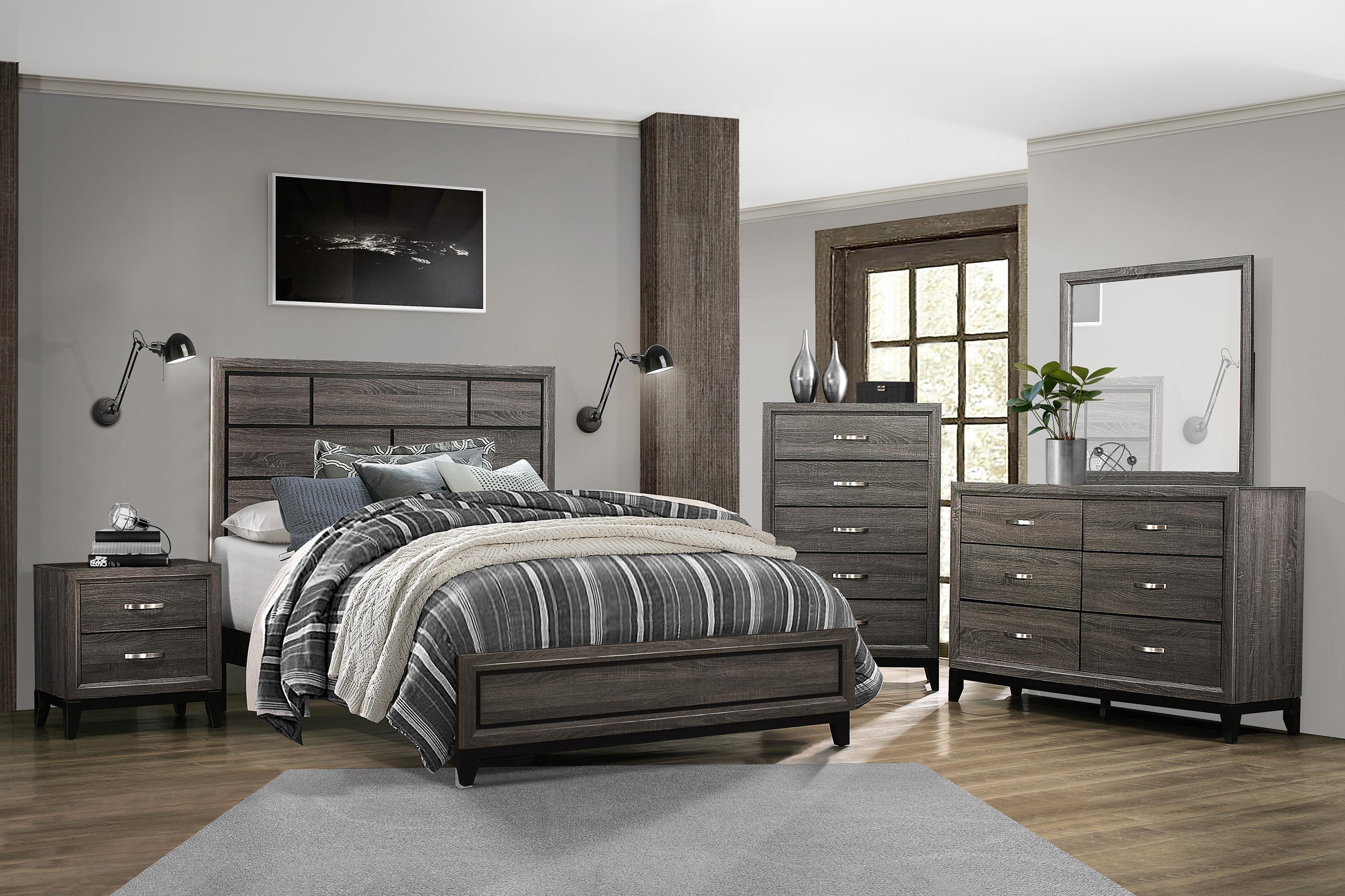Modern Bedroom Set 1645K-1CK-5PC Davi 1645K-1CK-5PC in Gray 