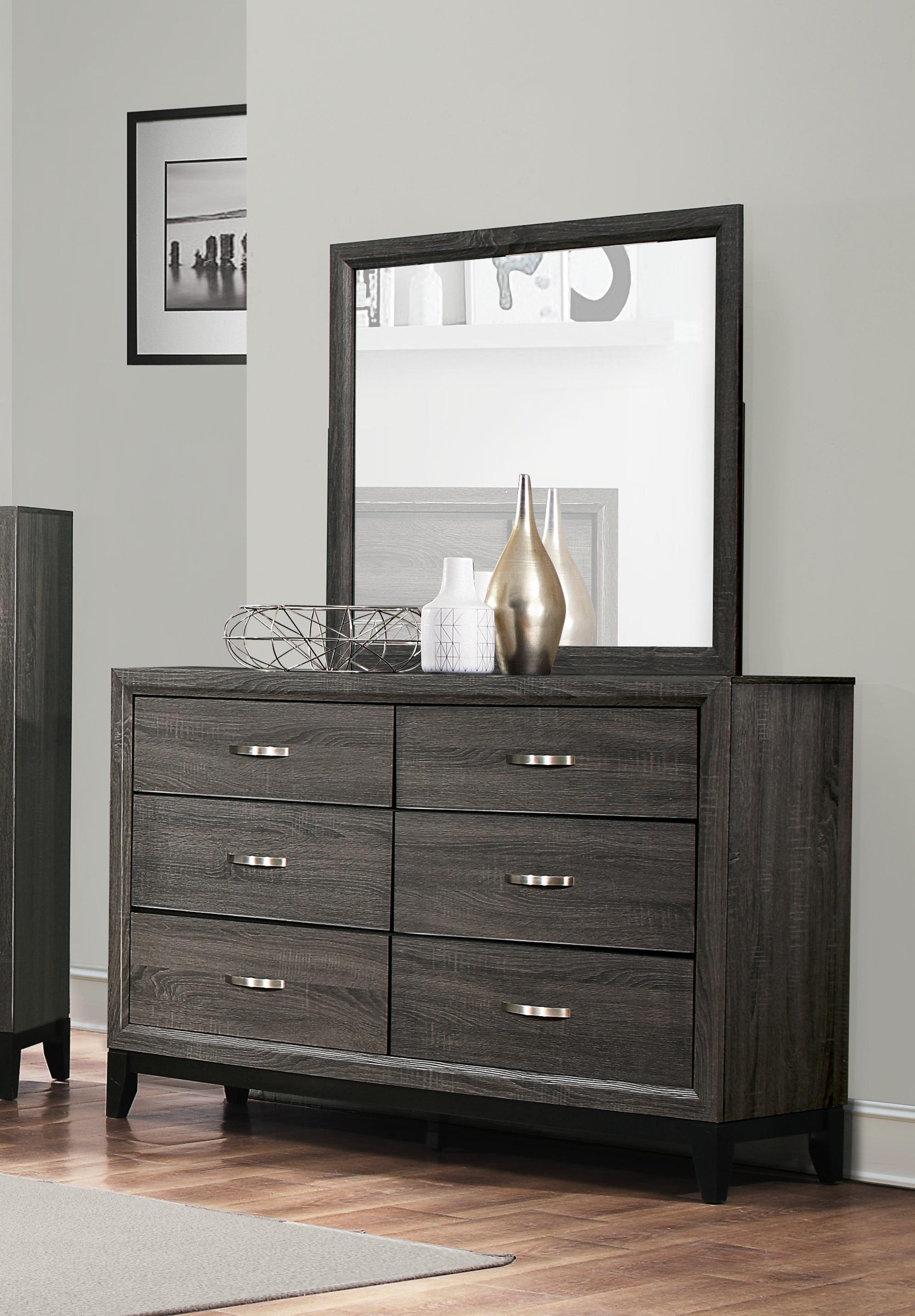 Modern Dresser w/Mirror 1645-5*6-2PC Davi 1645-5*6-2PC in Gray 