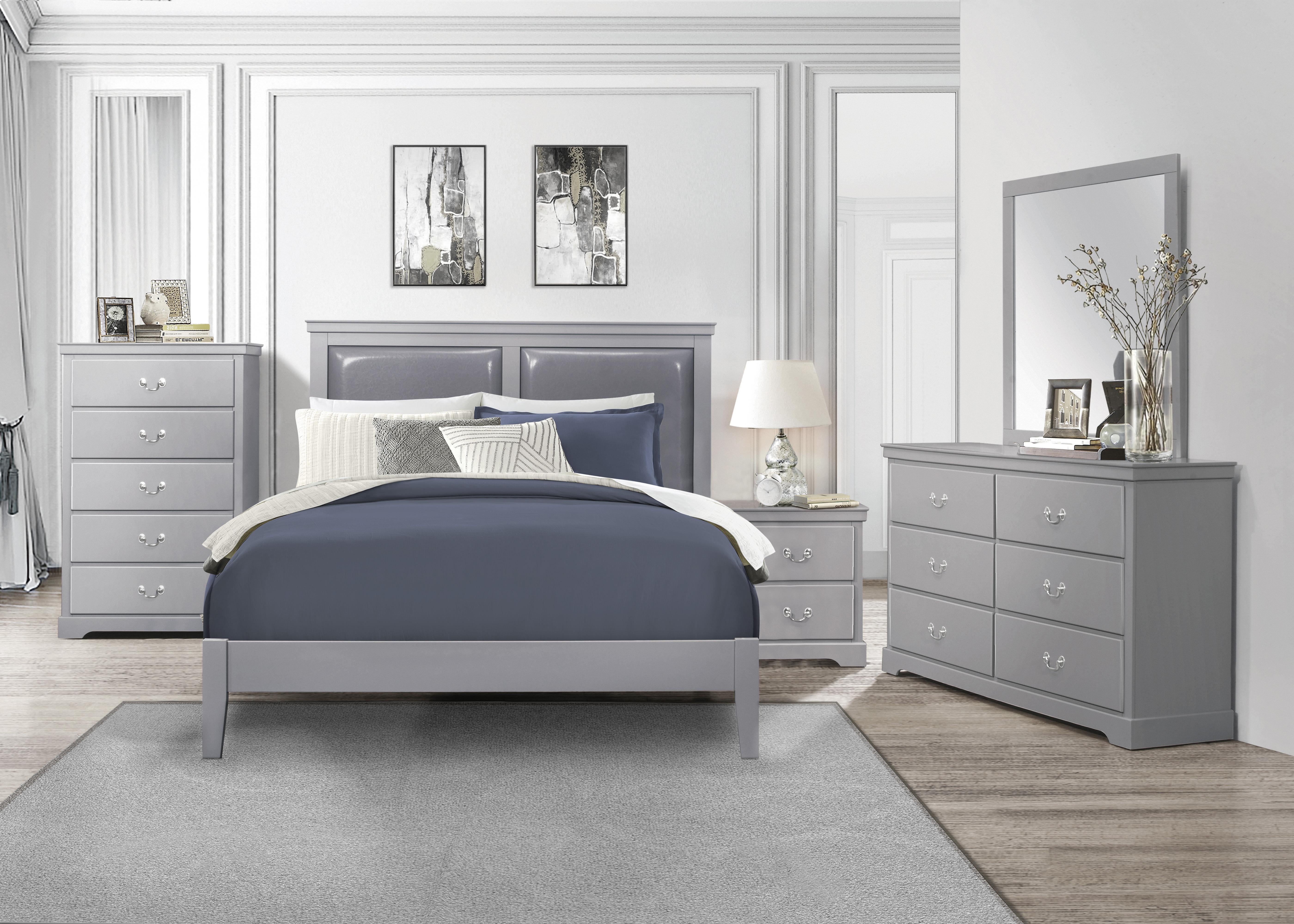 Modern Bedroom Set 1519GYF-1-5PC Seabright 1519GYF-1-5PC in Gray Faux Leather