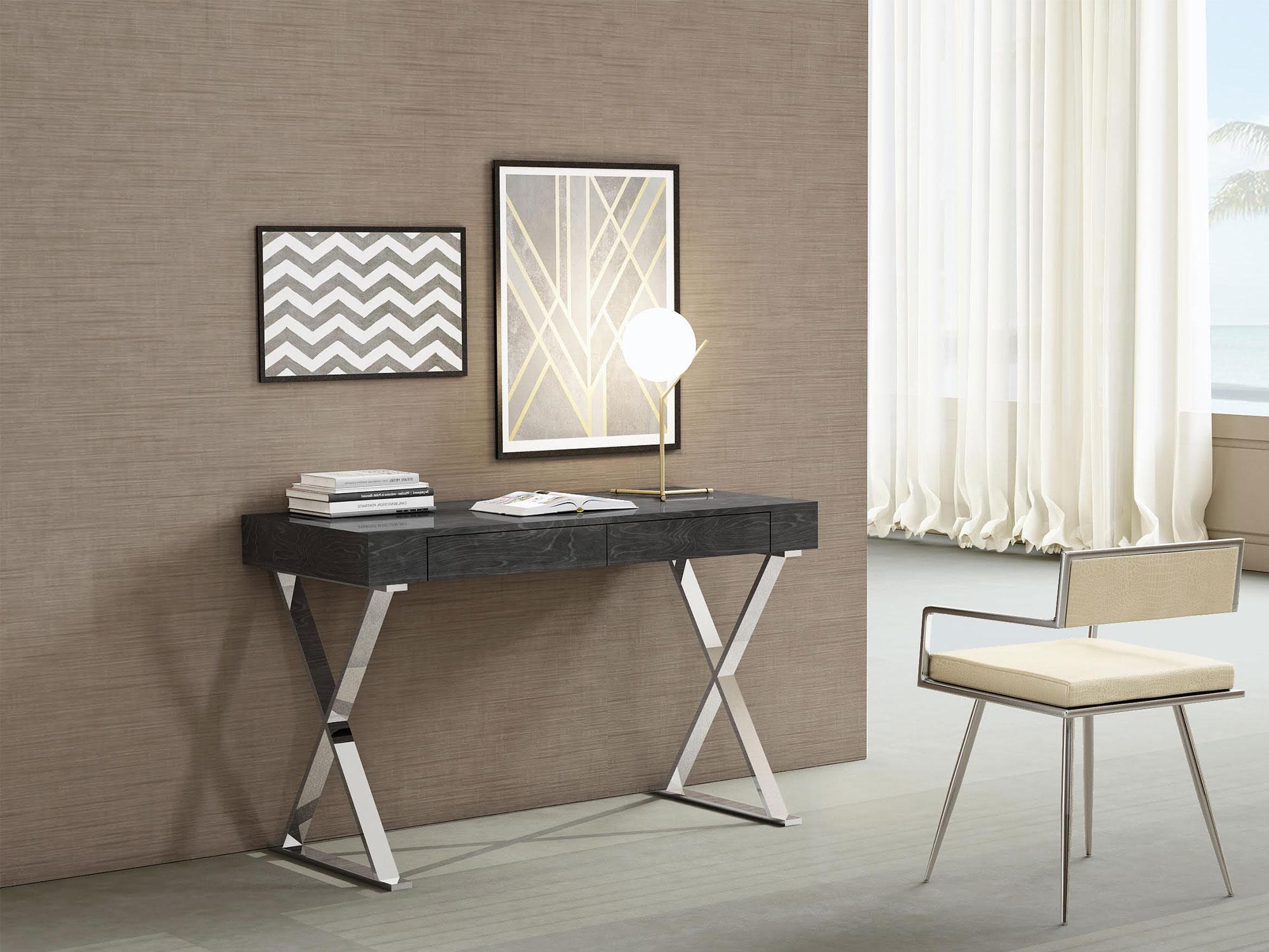 

    
Modern High Gloss Gray Wood & Stainless Steel Desk WhiteLine DK1205L-GRY Elm
