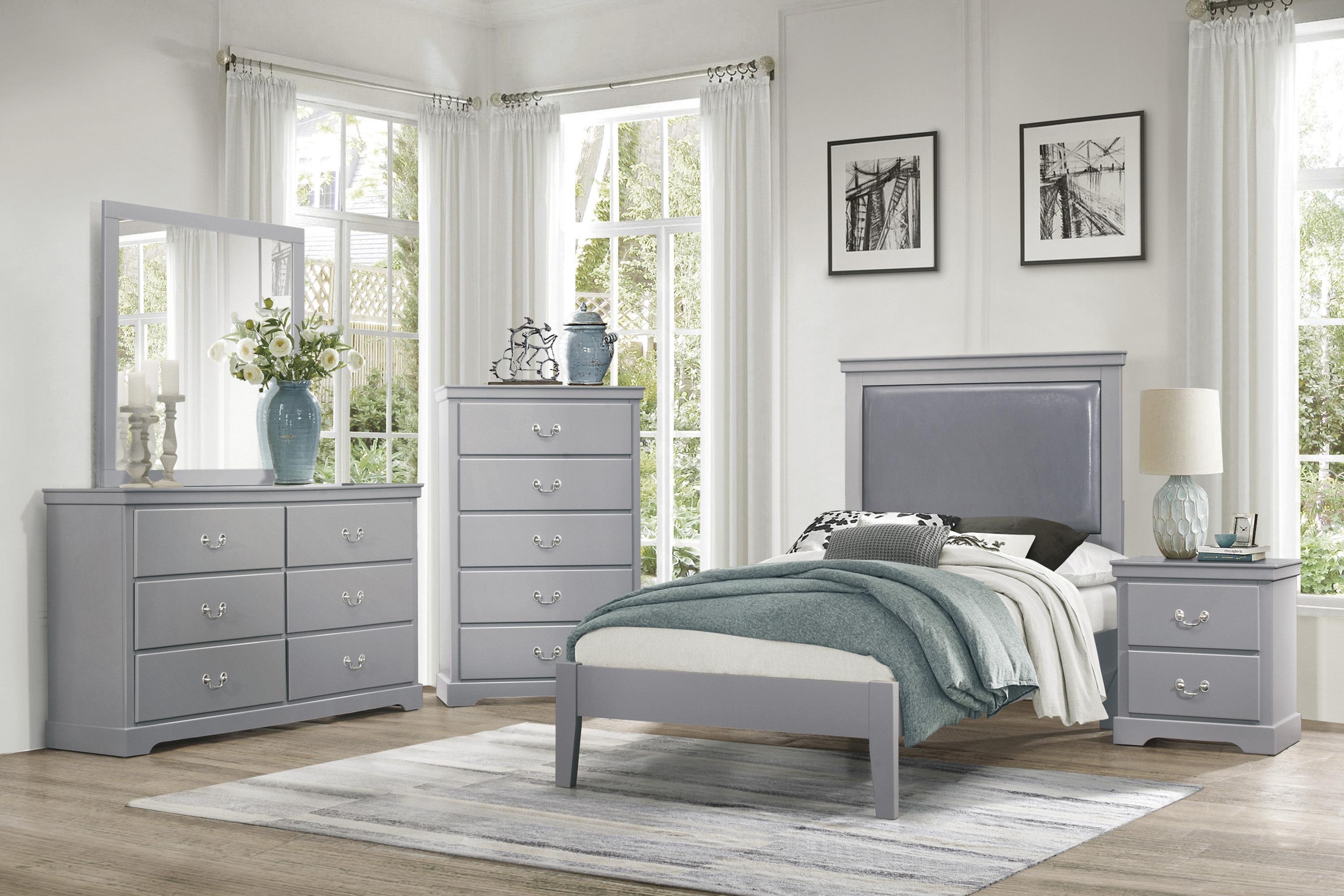 Modern Bedroom Set 1519GYT-1-5PC Seabright 1519GYT-1-5PC in Gray Faux Leather