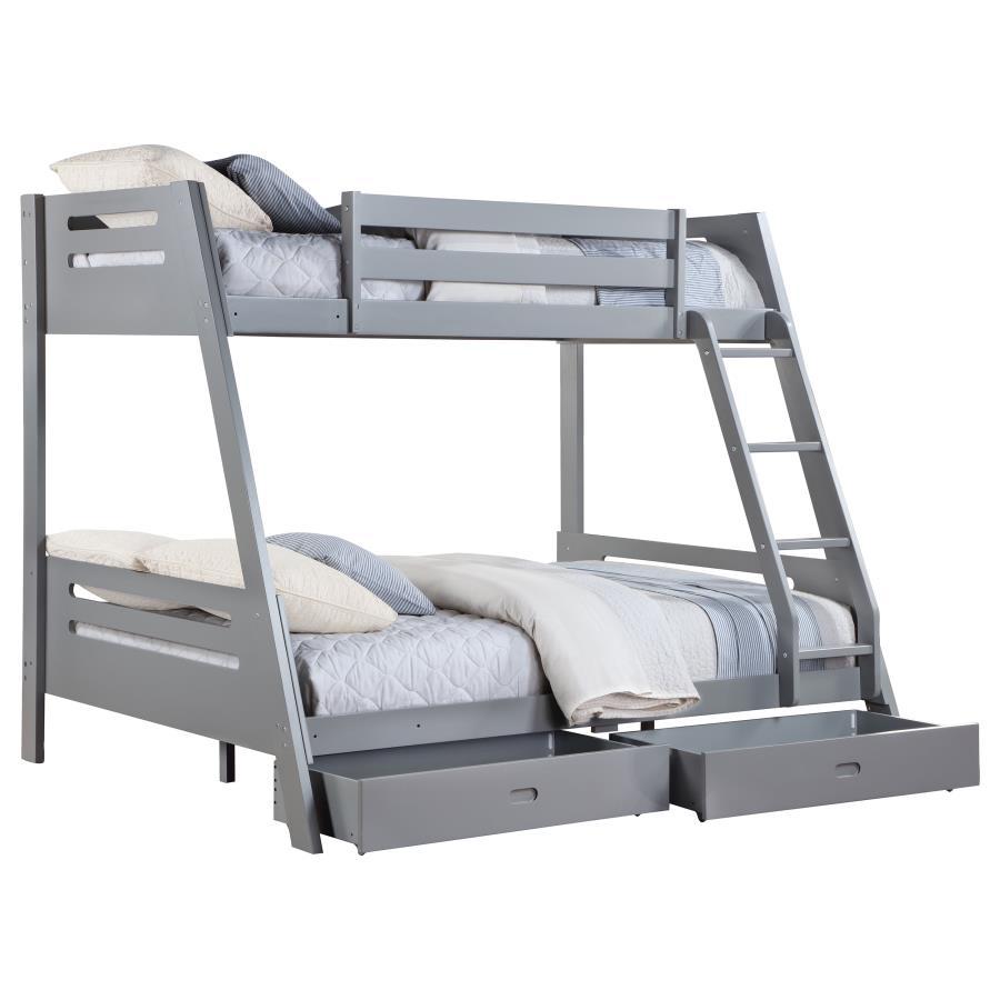 

    
460562TF Modern Gray Wood Twin Over Full Bunk Bed Coaster Trisha 460562TF
