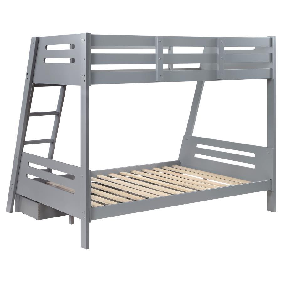 

                    
Buy Modern Gray Wood Twin Over Full Bunk Bed Coaster Trisha 460562TF
