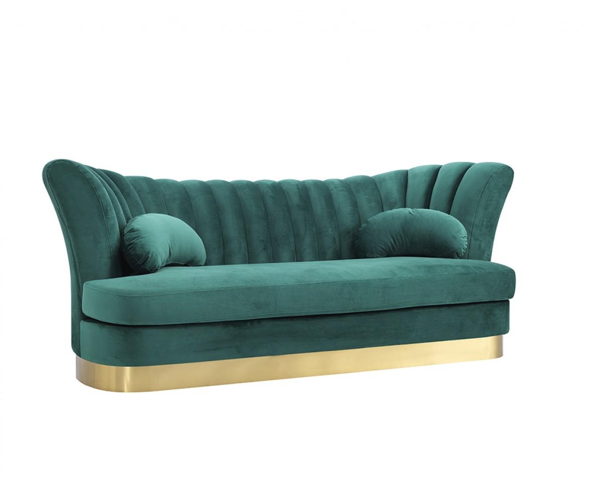 

    
Glam Green Velvet & Gold Channel Tufted Sofa Divani Casa Arvada VIG Modern
