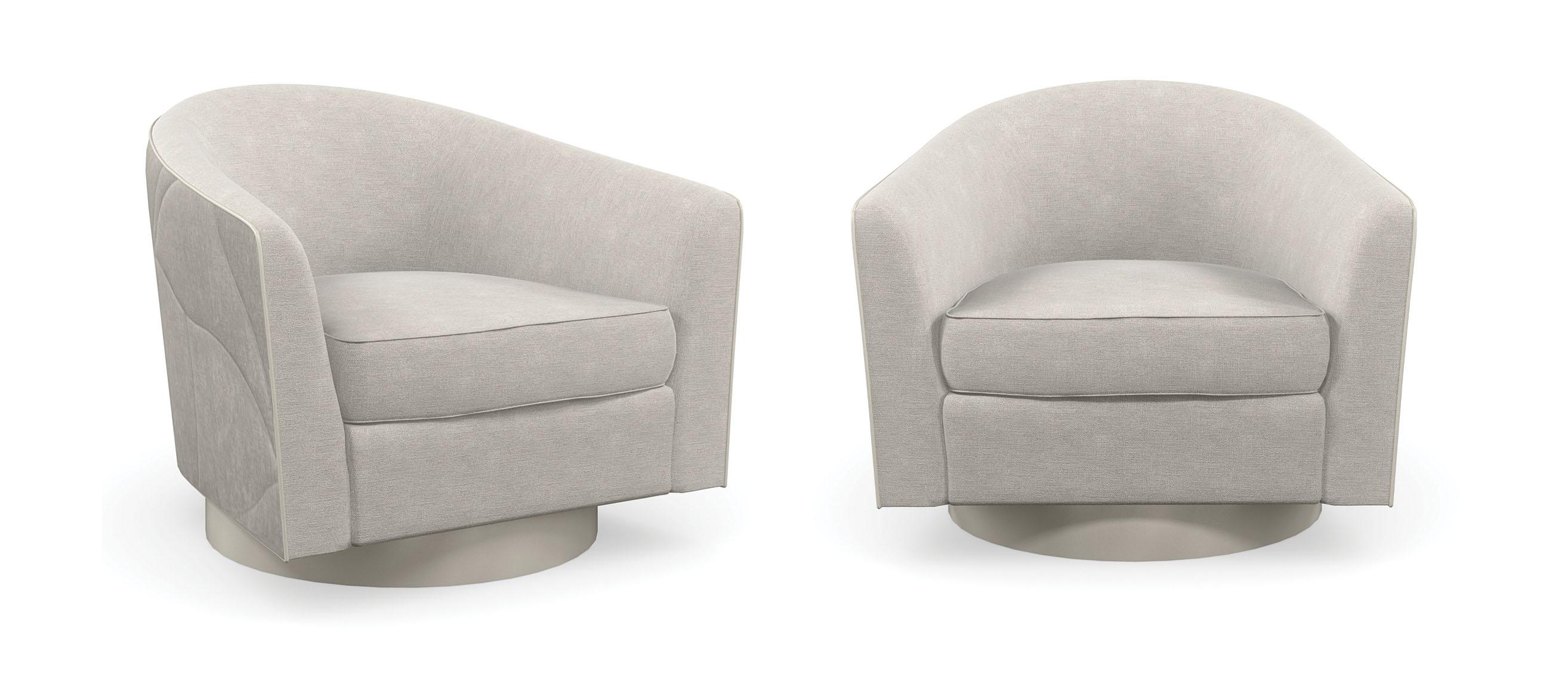 

    
Modern Grey Fabric Curved Swivel Accent Chairs 2 Pcs Set Fanciful Chair by Caracole
