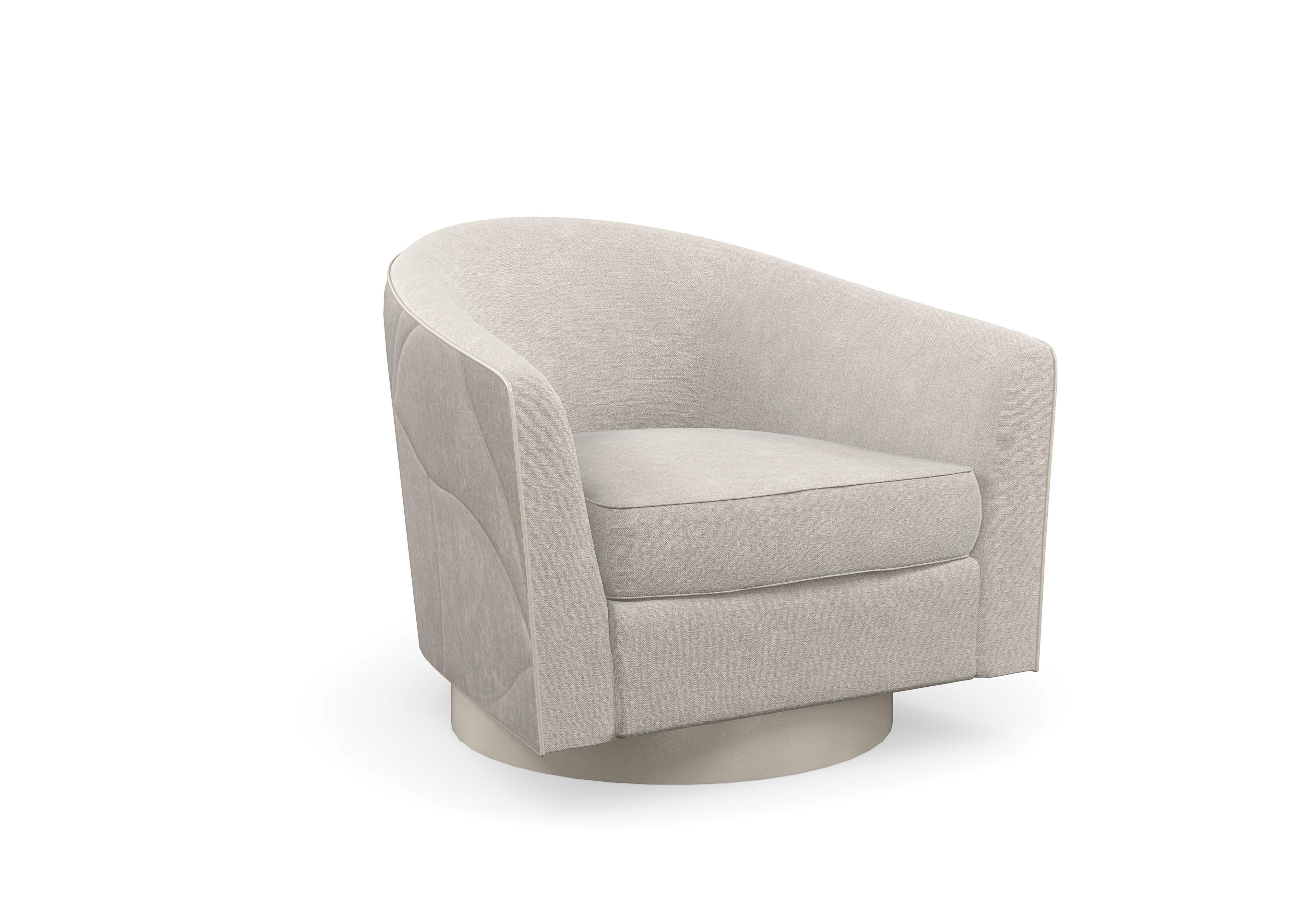 

    
Modern Grey Fabric Curved Swivel Accent Chair Fanciful Chair by Caracole
