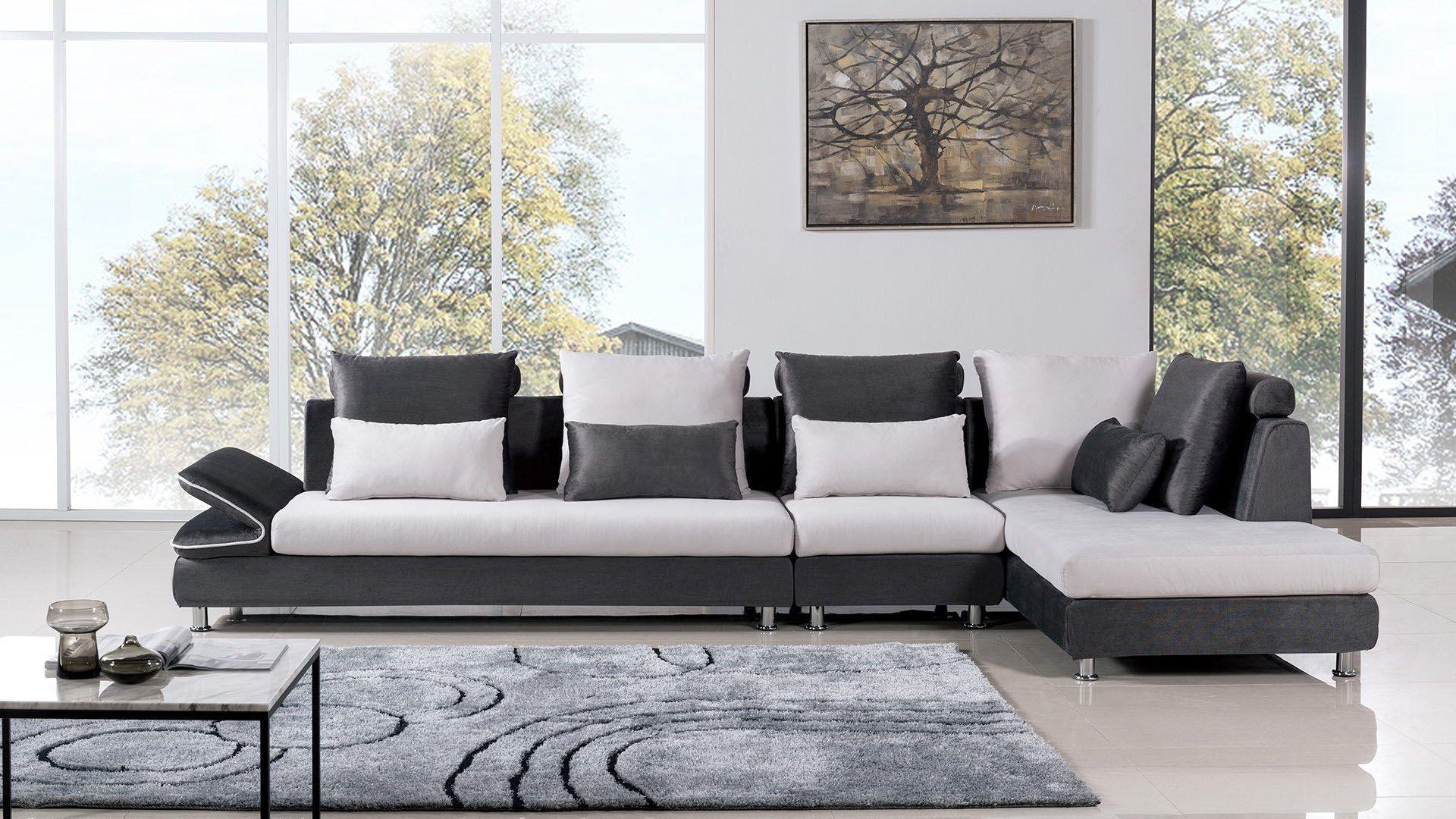 Contemporary, Modern Sectional Sofa AE-L341 AE-L341L in Cream, Gray Fabric