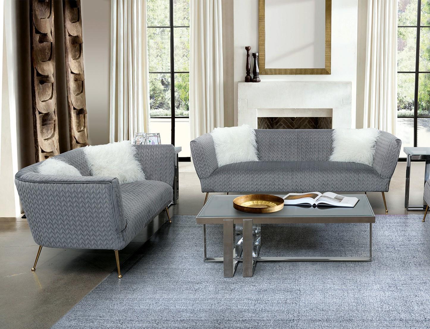 

    
Grey Fabric Sofa Set 2 Pcs AE3805 American Eagle Contemporary
