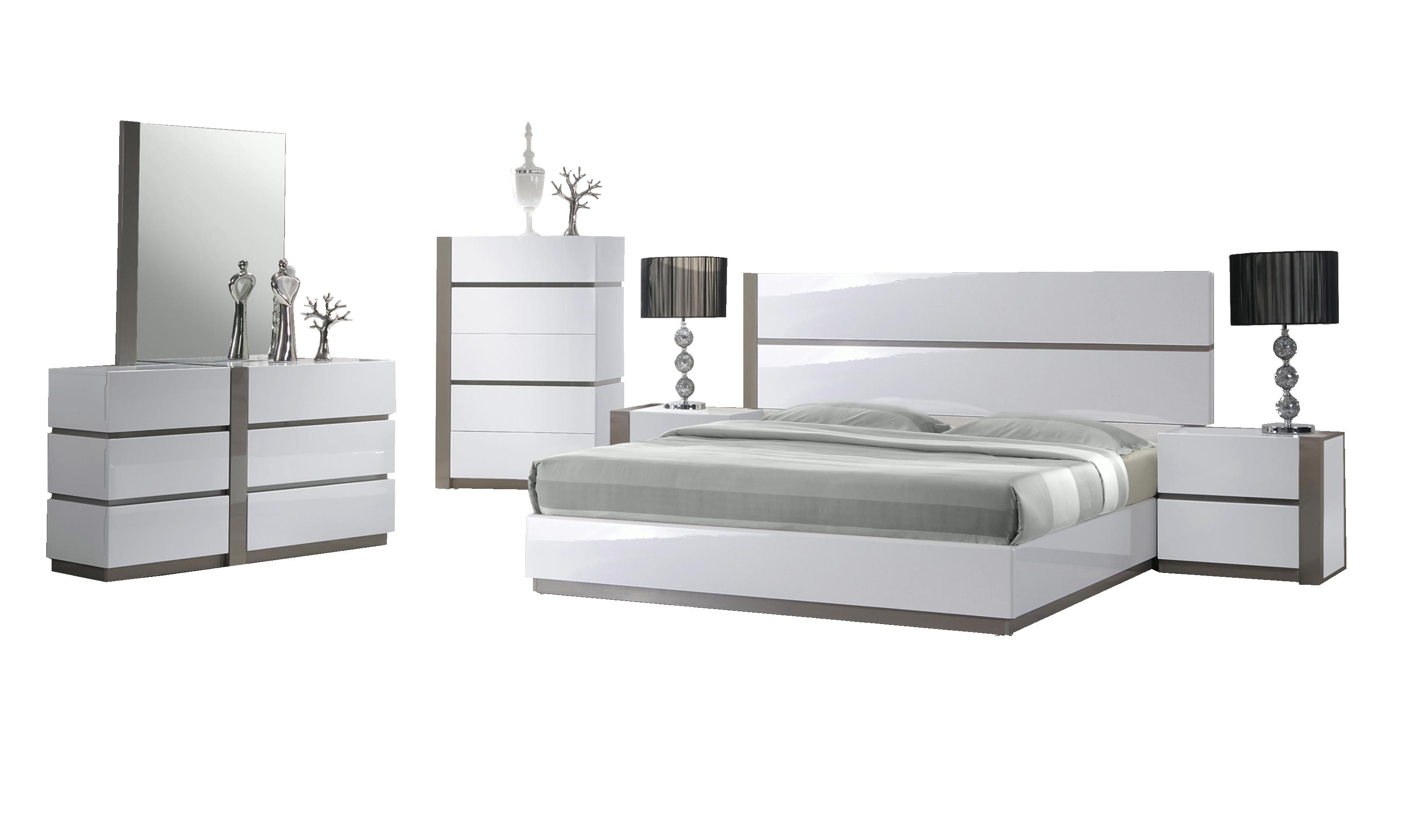 Contemporary Platform Bedroom Set Manila MANILA-KING-2NDMC-6PC in White, Gray 