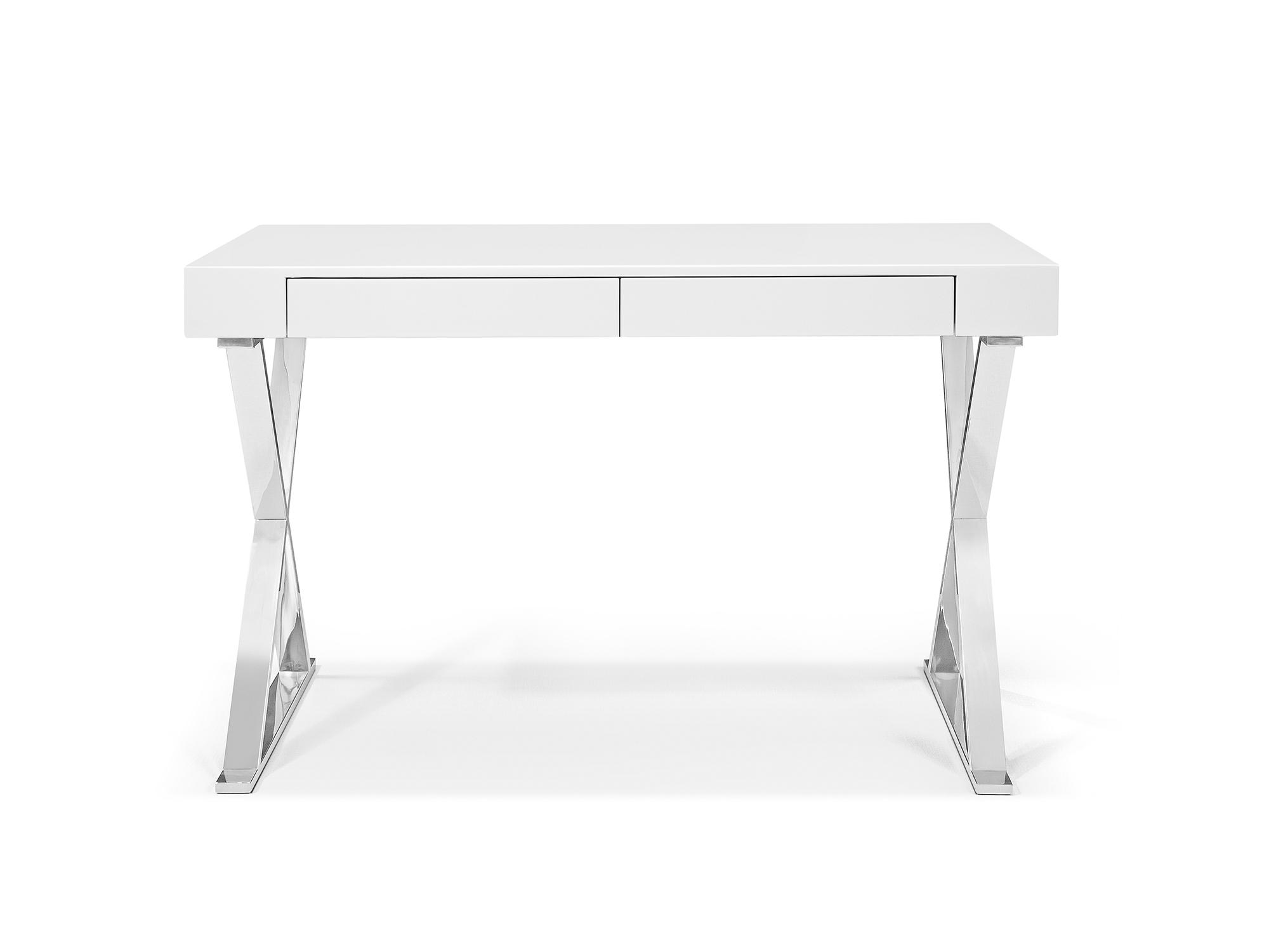

    
Modern High Gloss White Wood & Stainless Steel Desk WhiteLine DK1205L-WHT Elm
