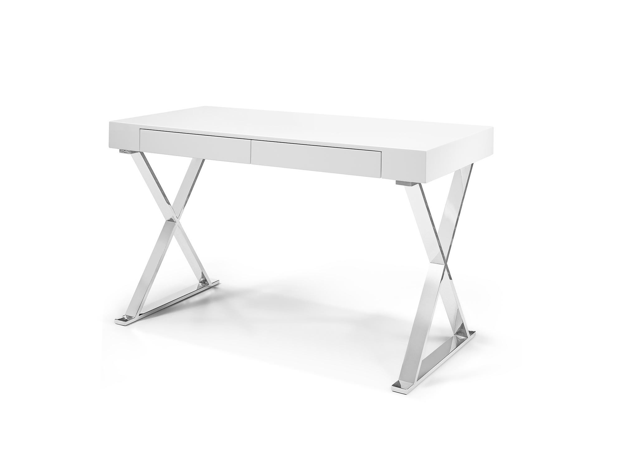 

    
Modern High Gloss White Wood & Stainless Steel Desk WhiteLine DK1205L-WHT Elm

